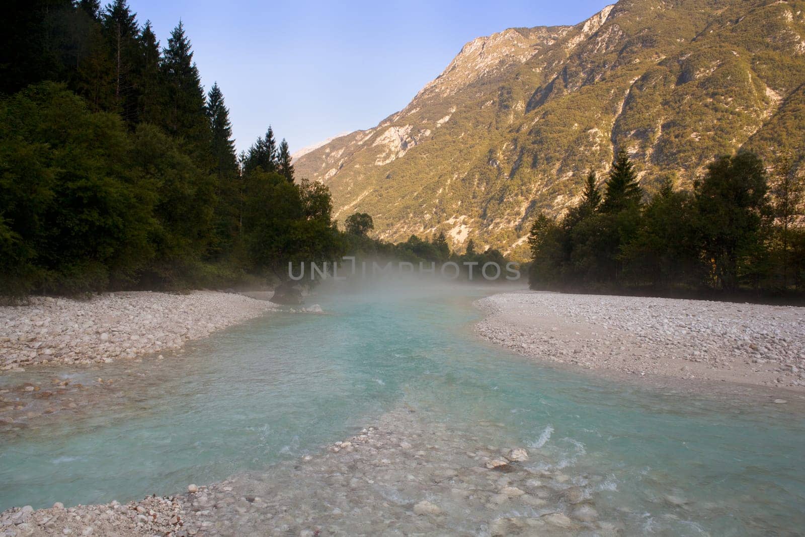 The fog on the Soca river, Slovenian Julian Alps