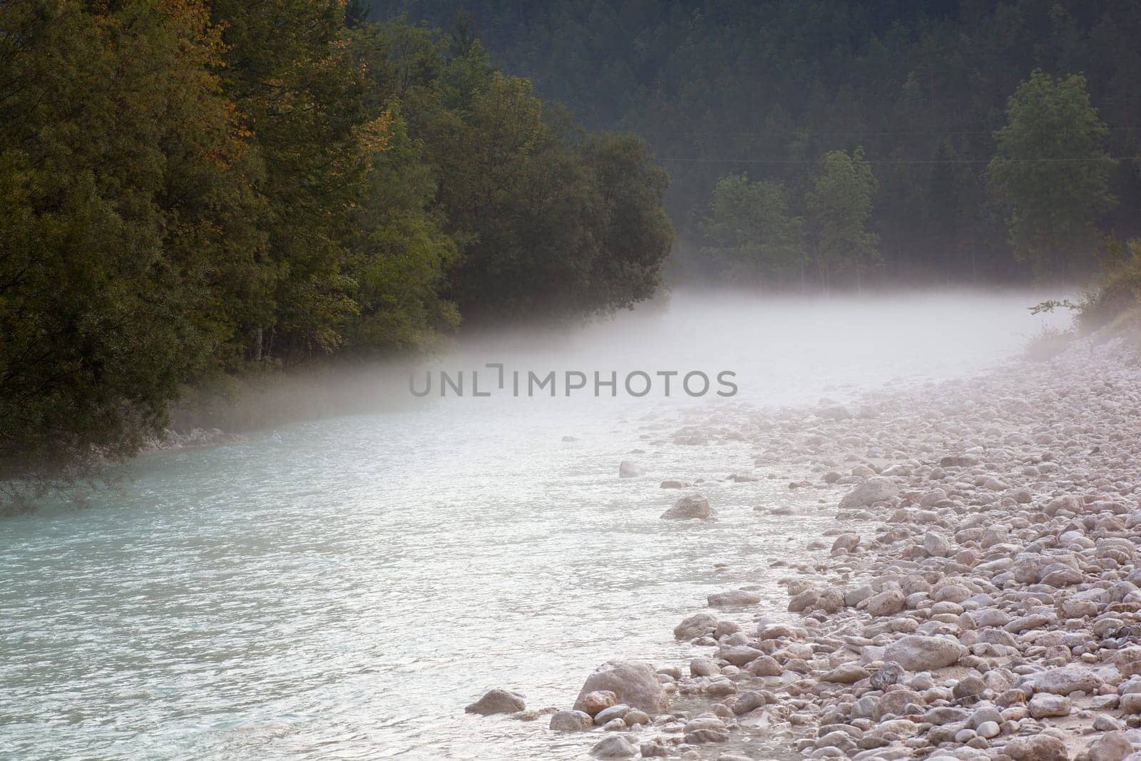 The fog on the Soca river, Slovenian Julian Alps