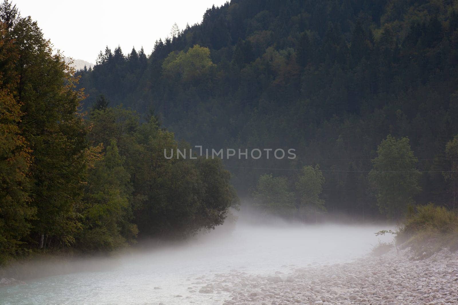 The fog on the Soca river, Slovenian Julian Alps