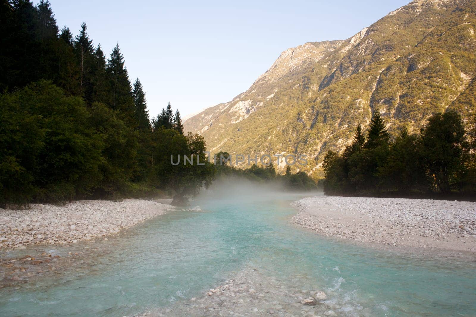 The fog on the Soca river, Slovenian Julian Alps