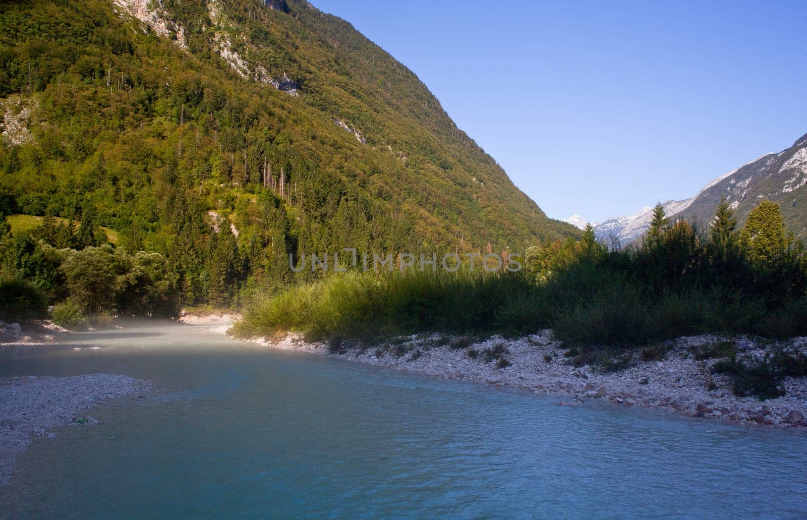 The fog on the Soca river, Slovenian Julian Alps