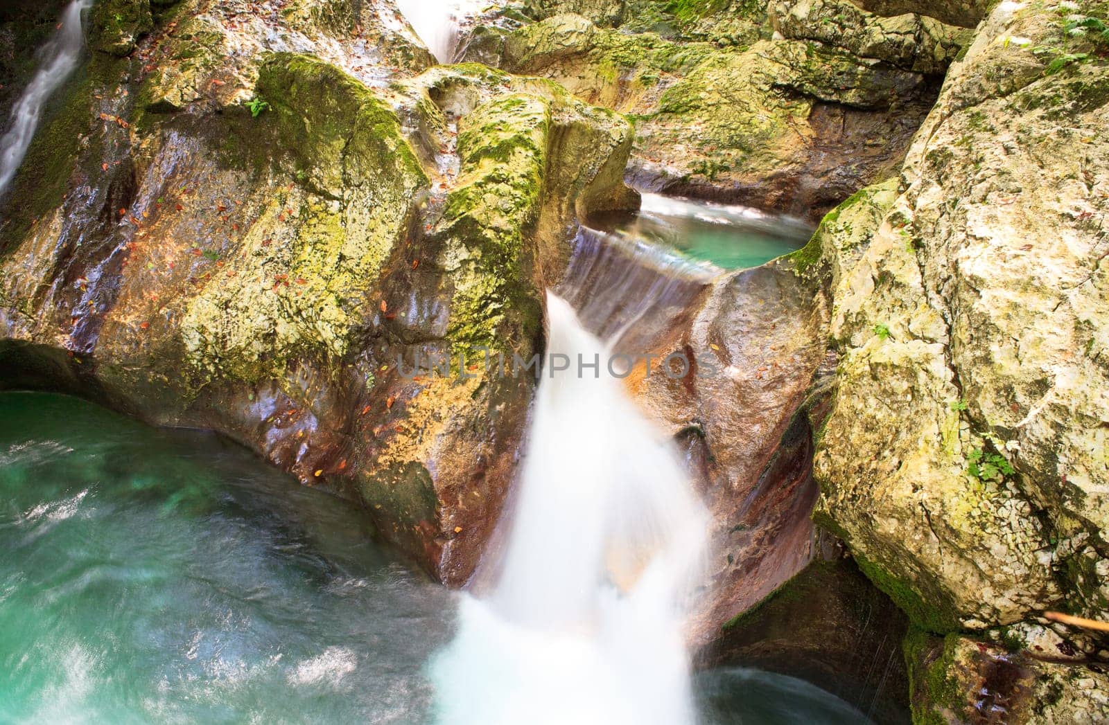 View of Waterfall in the Slovenian Julian Alps