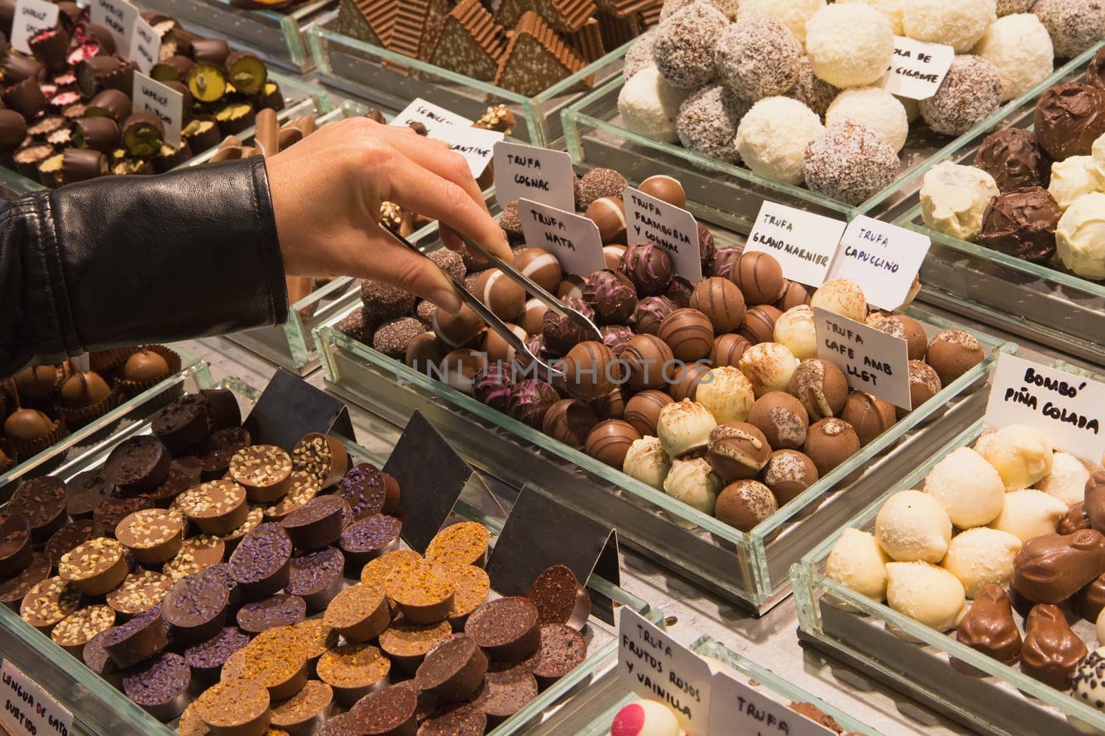 Buying chocolate truffles on the market