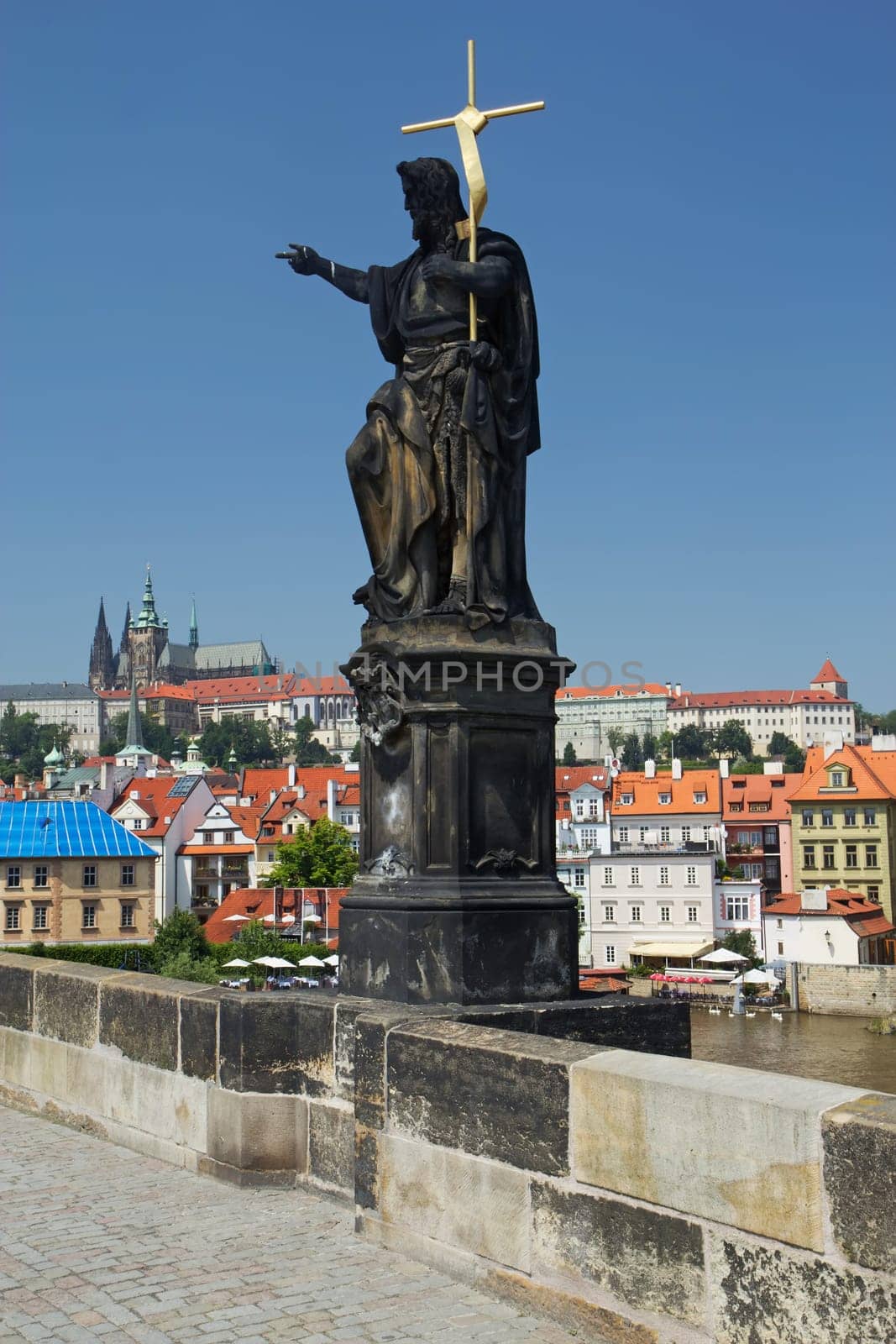 View of statue on Charles bridge (Prague, Czech Republic)
