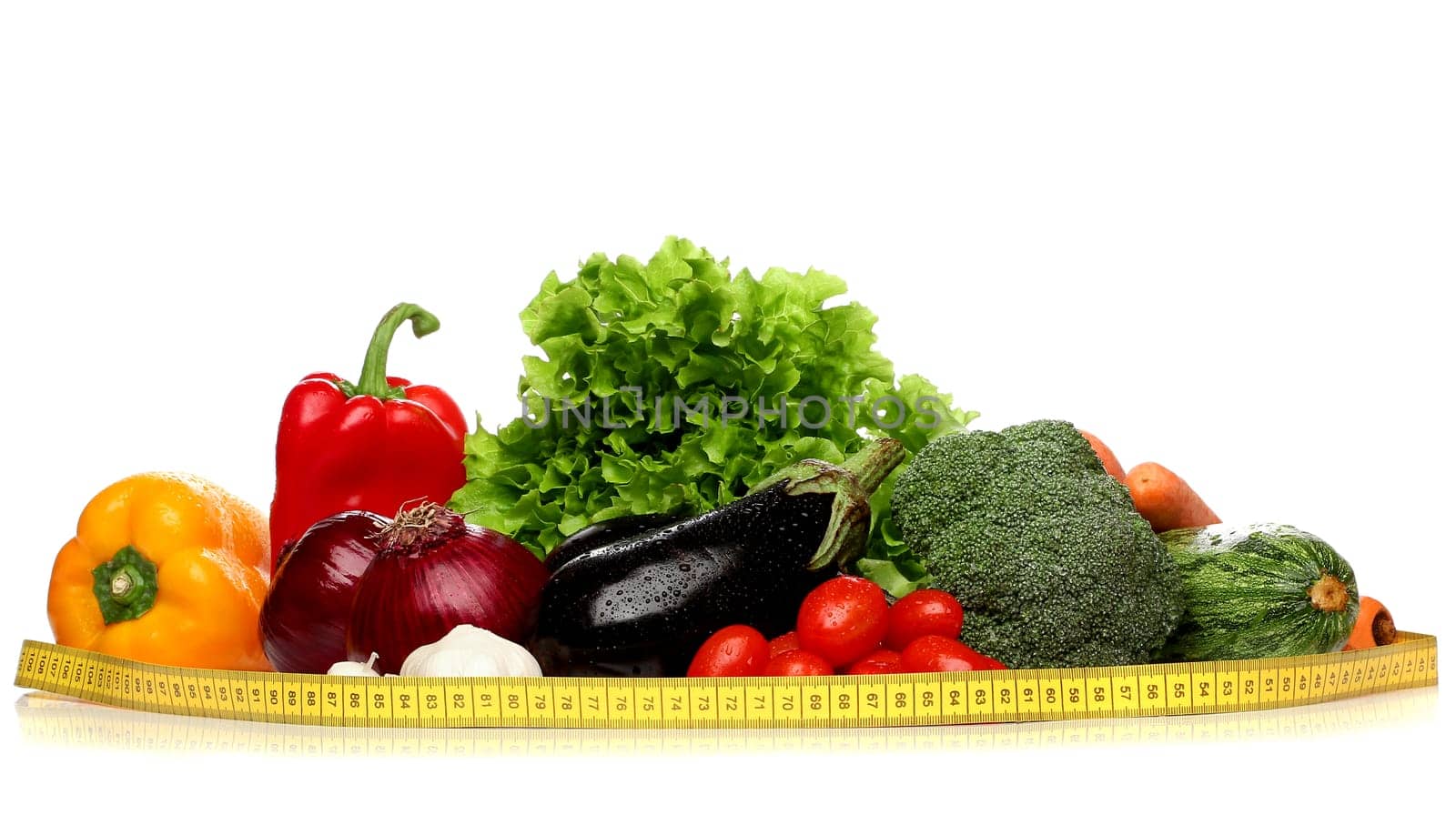 Delicious group of healthy vegetables over white