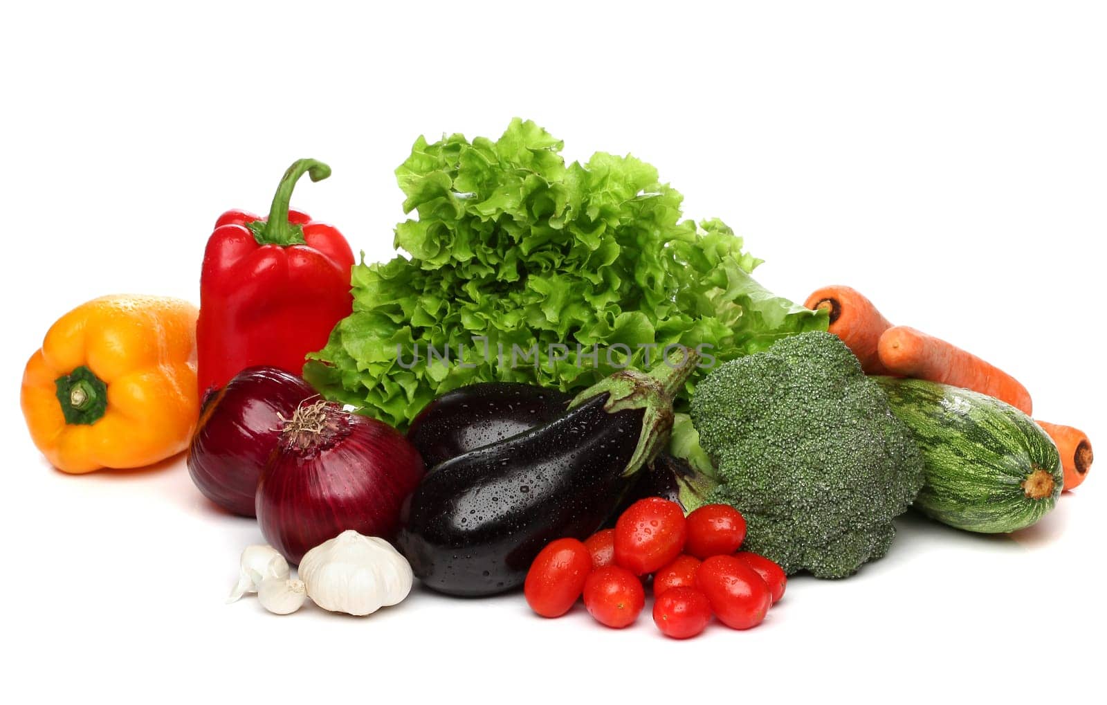 Delicious group of healthy vegetables over white