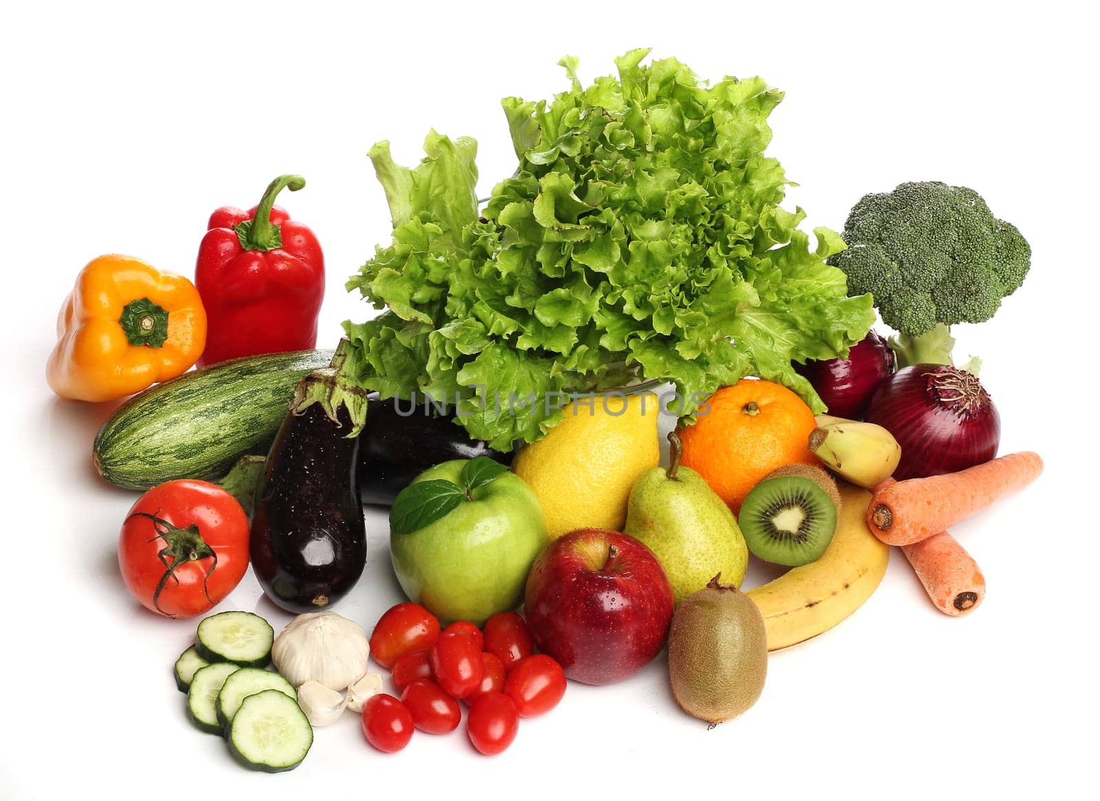 Delicious group of healthy vegetables isolated on white