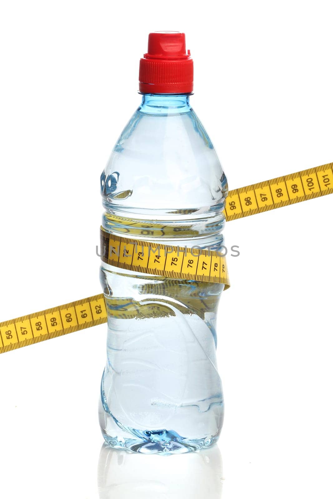 Bottle with water and a measuring tape isolated