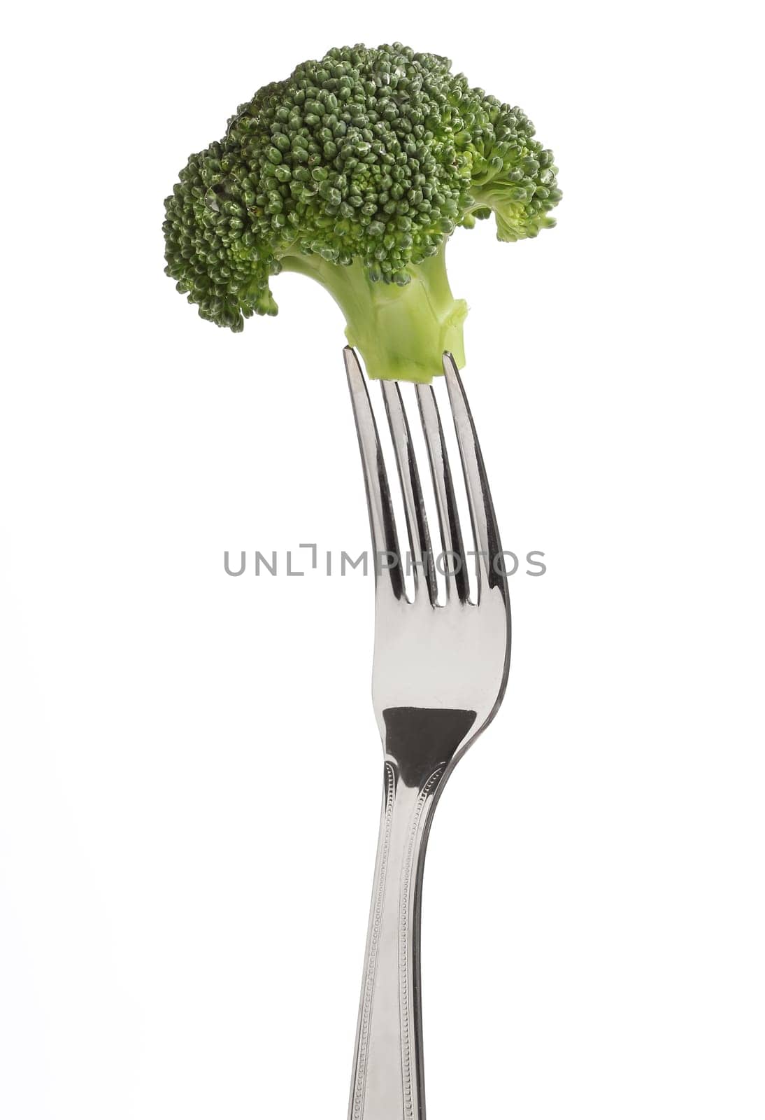 Fork with a broccoli isolated over white