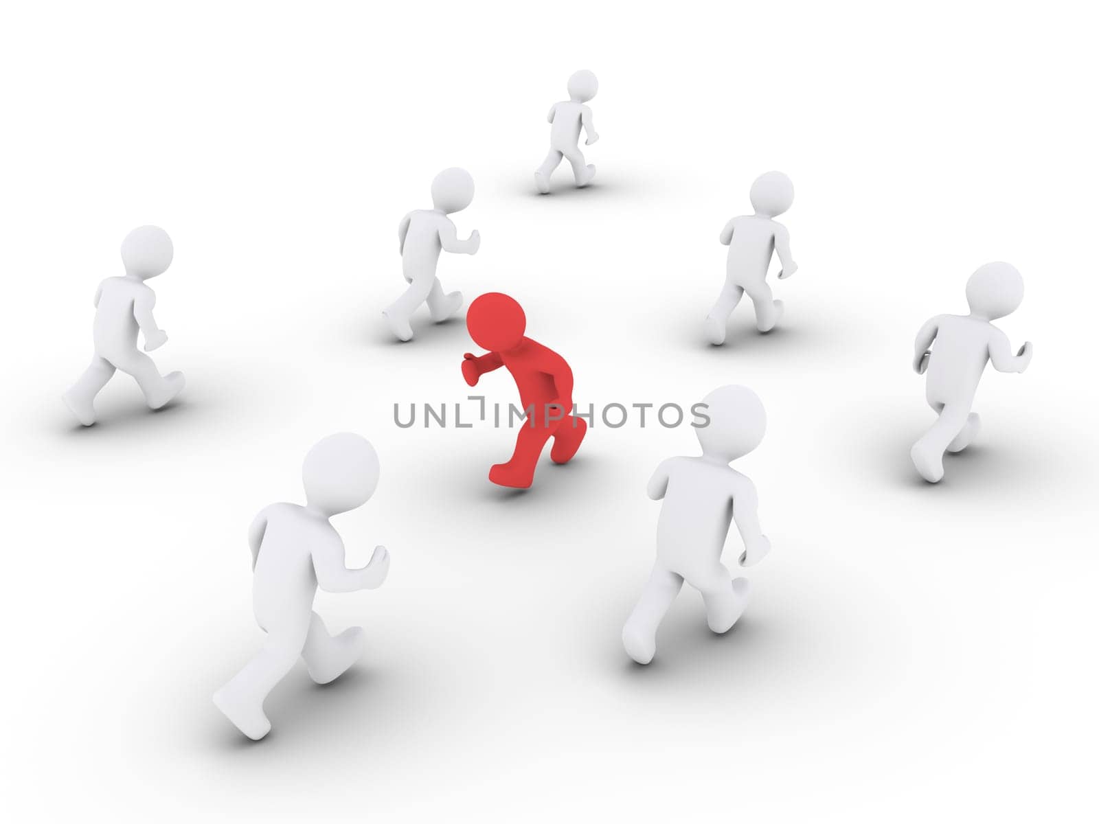 Many people running, but one is running at the opposite direction