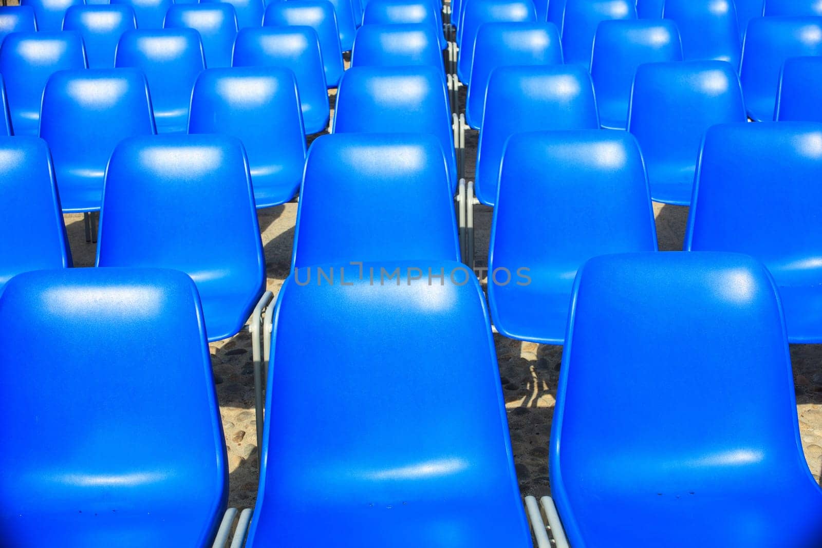 View of Empty blue chairs for outdoor cinema