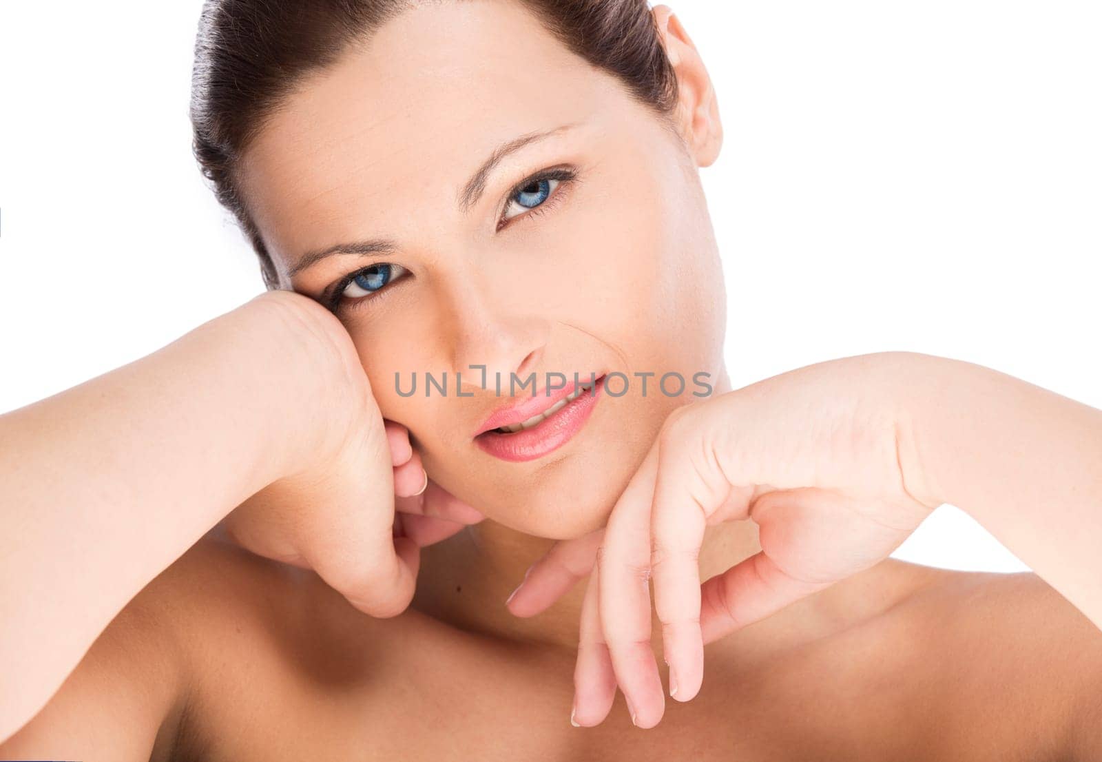 Portrait of a beautiful blonde woman, isolated on white background