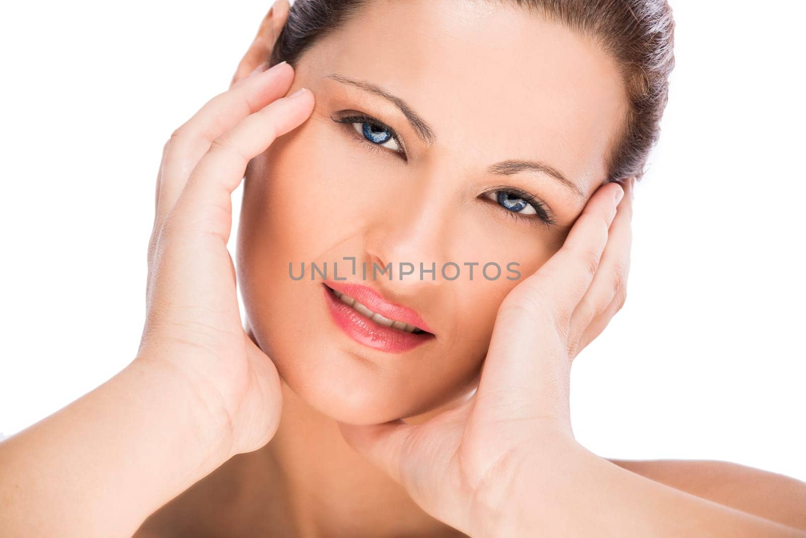 Portrait of a beautiful blonde woman, isolated on white background
