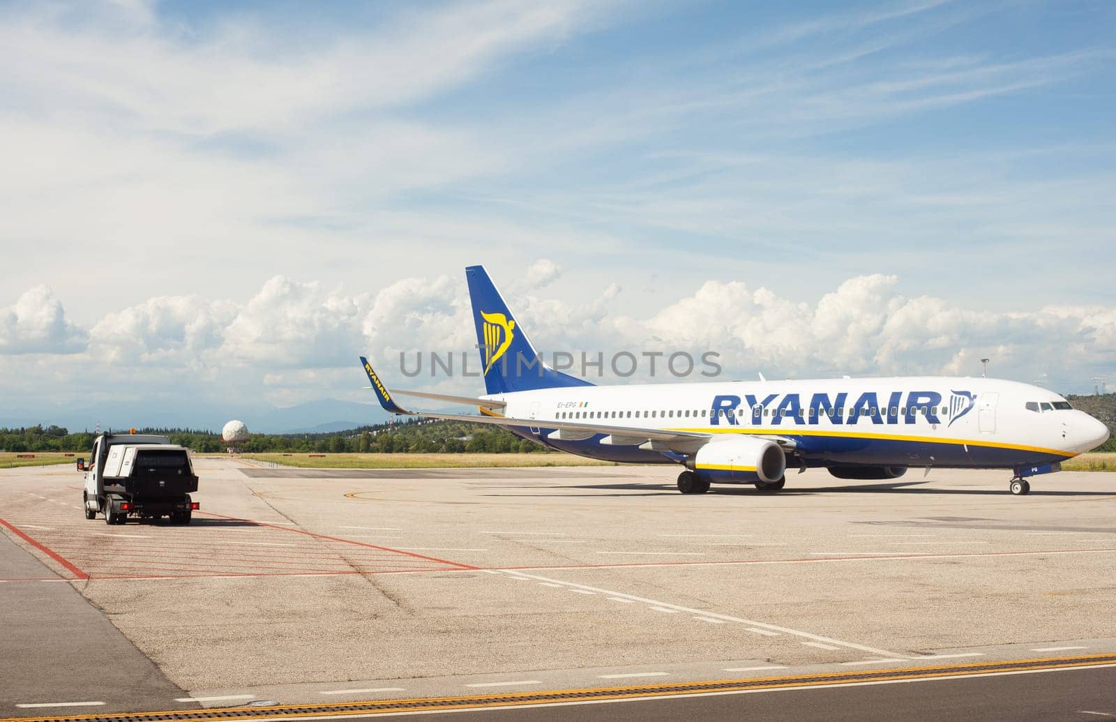 View of Ryan air airplaine in Trieste airport