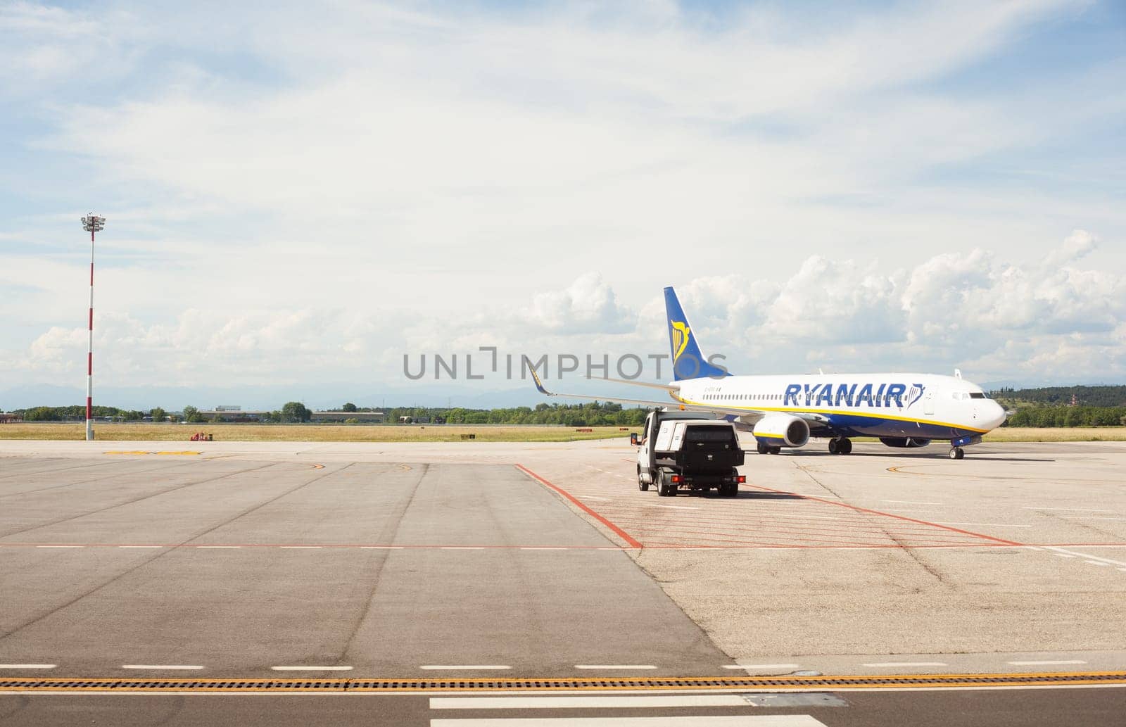 View of Ryan air airplaine in Trieste airport