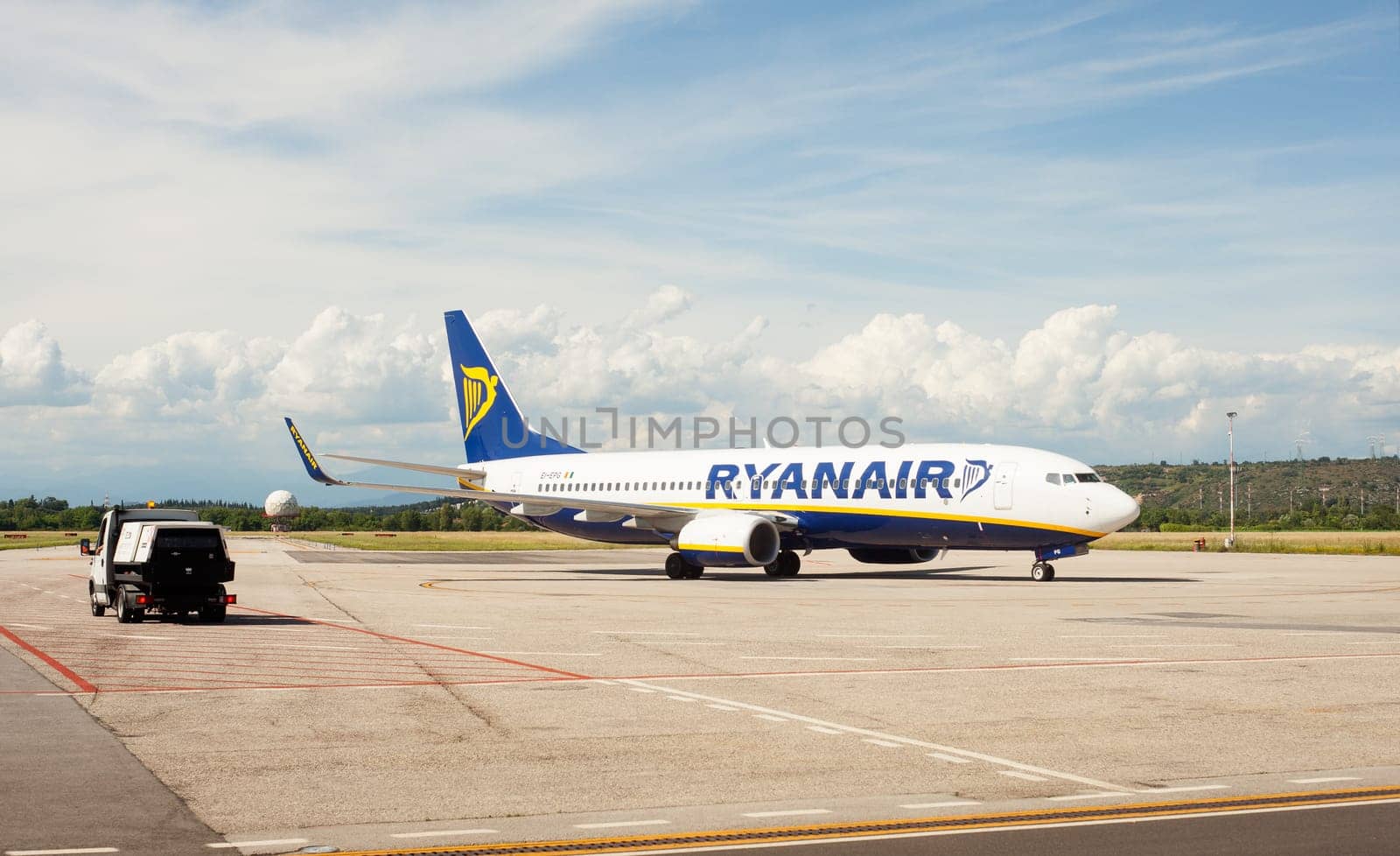 View of Ryan air airplaine in Trieste airport