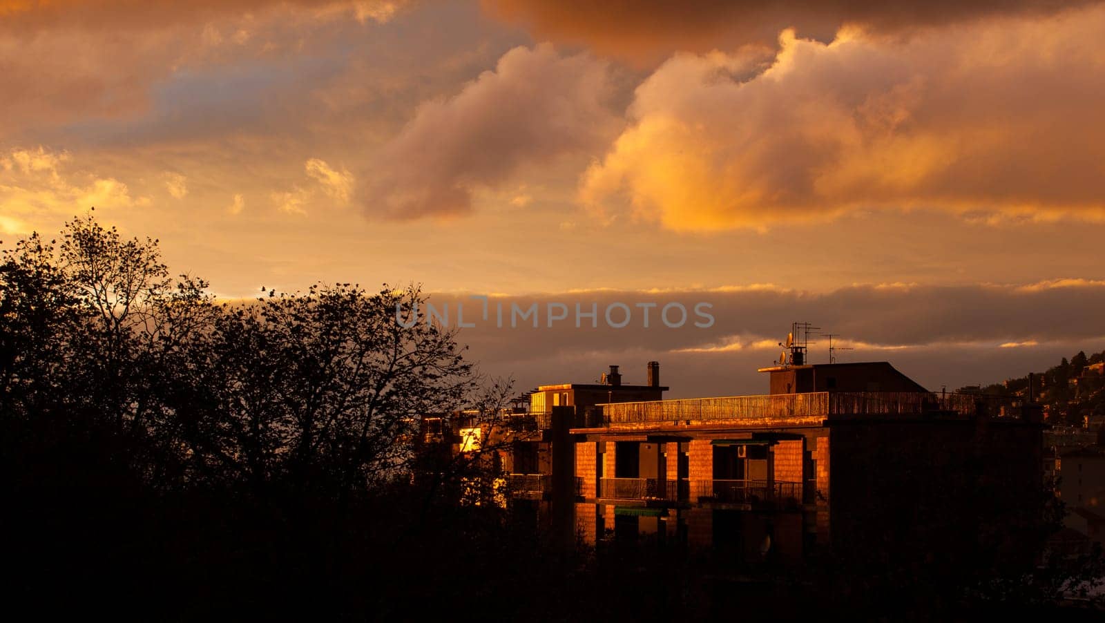 View of Cloudy sky in Trieste at sunset