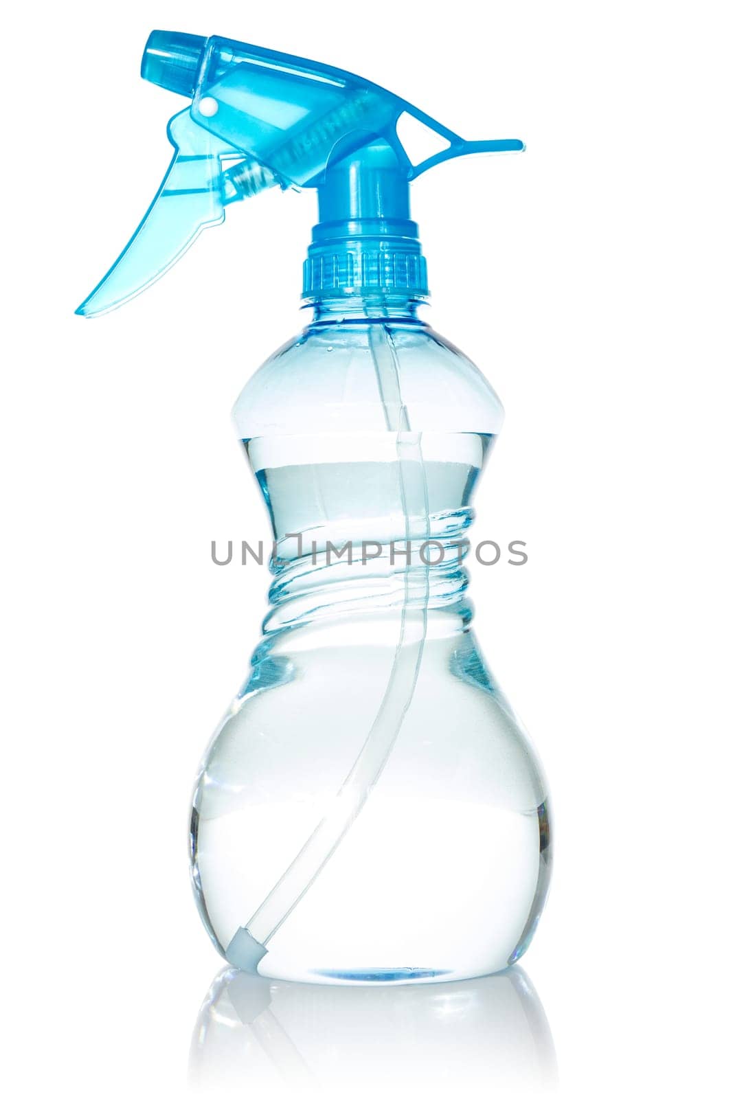 Blue plastic spray bottle isolated on white background