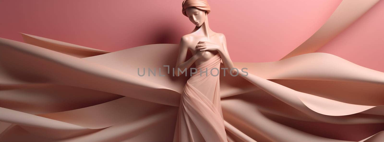 dress woman fabric background flowing beauty fashion chiffon beige wind beautiful flying. Generative AI. by Vichizh