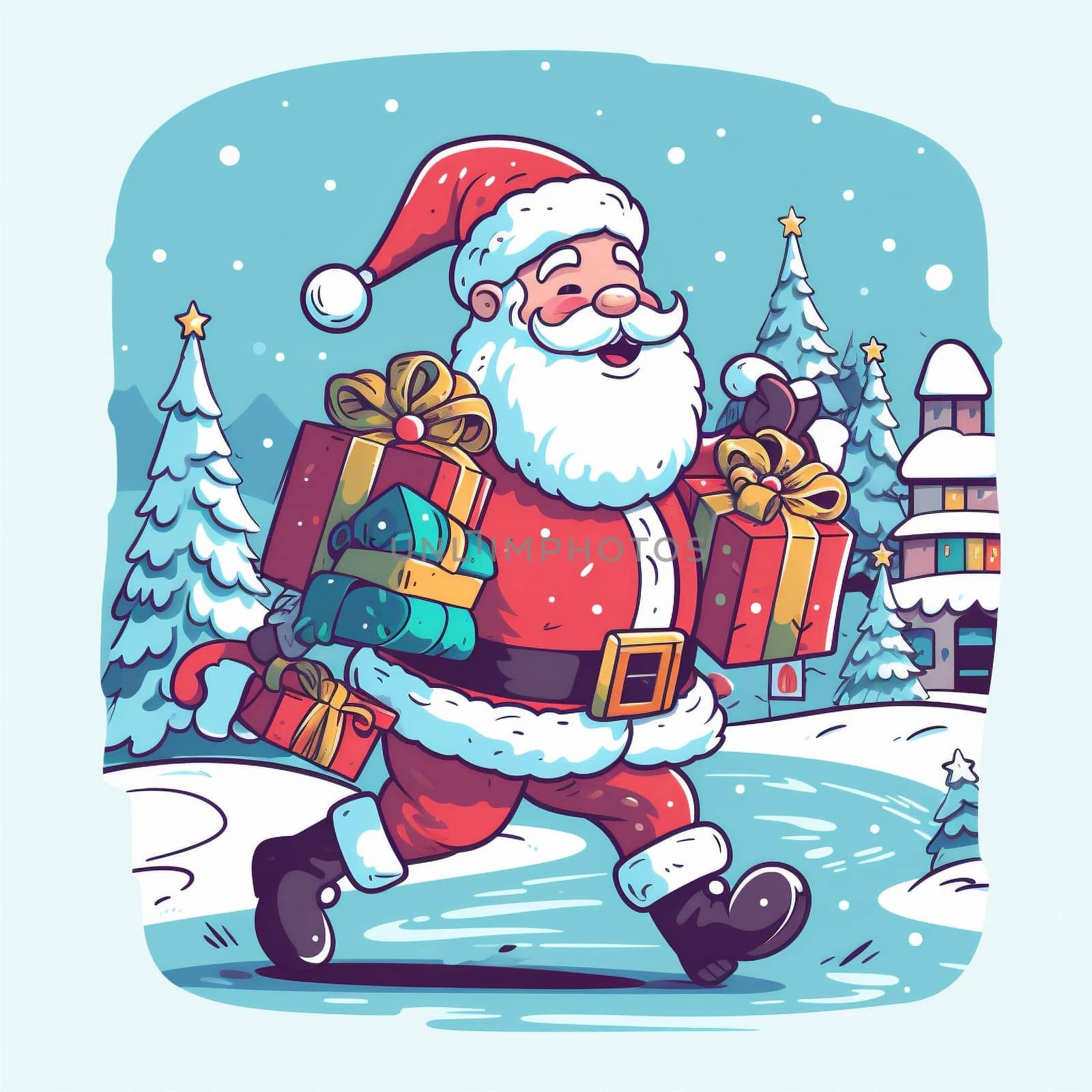 gift christmas cartoon santa claus present illustration red holiday winter. Generative AI. by Vichizh