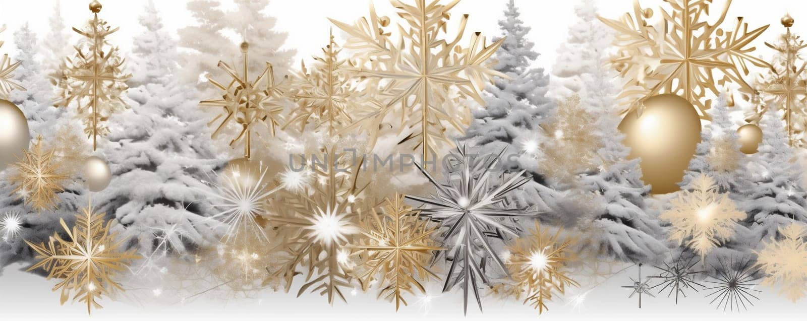 decoration holiday gold christmas white snow winter abstract background season snowflake. Generative AI. by Vichizh