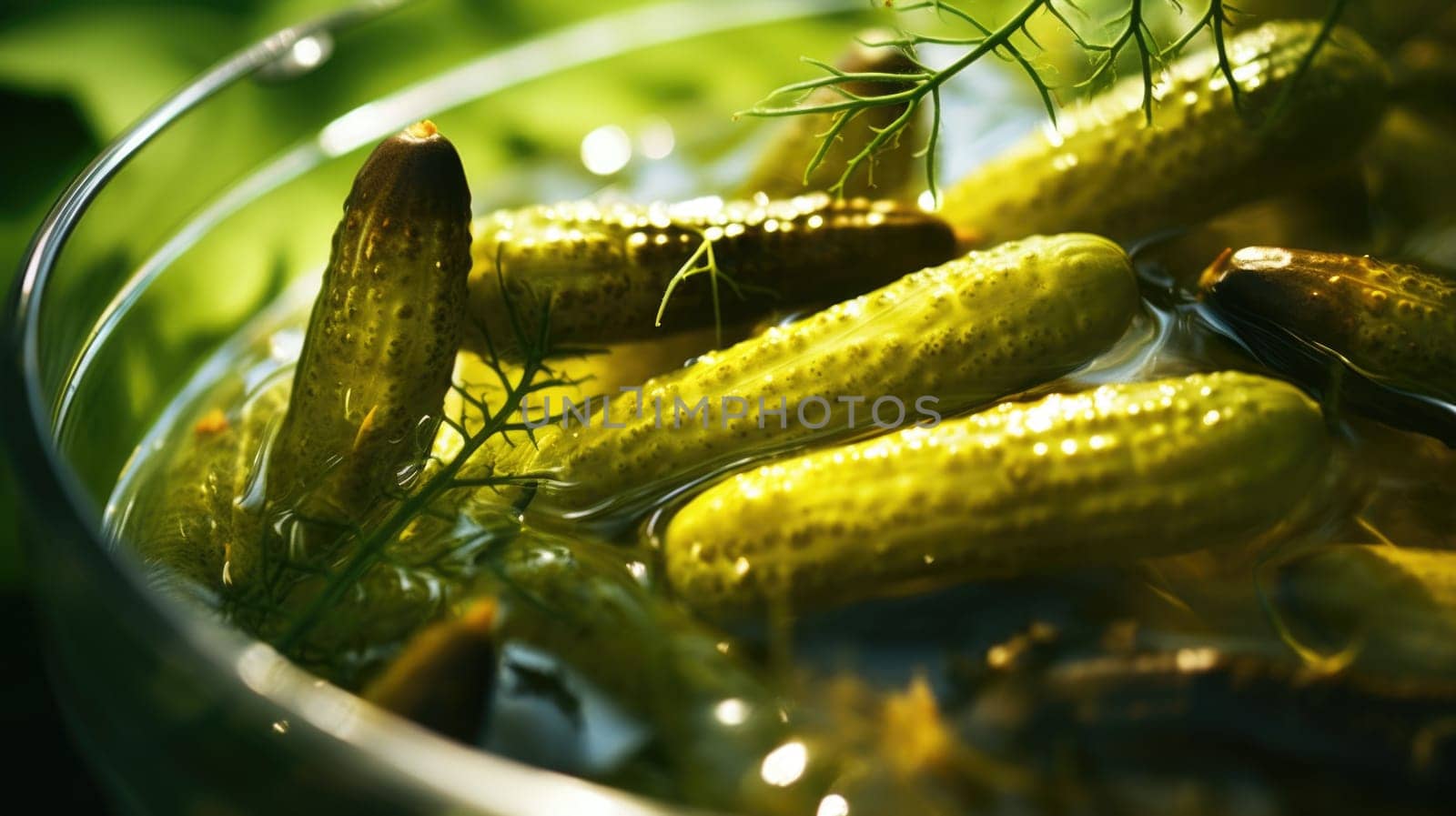 Pickles in a glass bowl with water