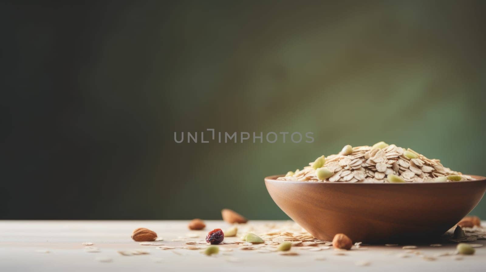 Muesli in bowl on wooden table