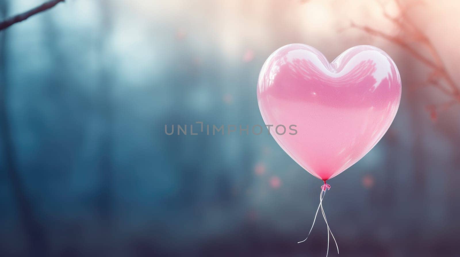 A pink heart shaped balloon floating in the air, AI by starush