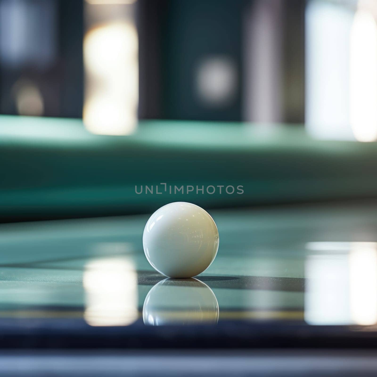 A white ball sitting on a pool table