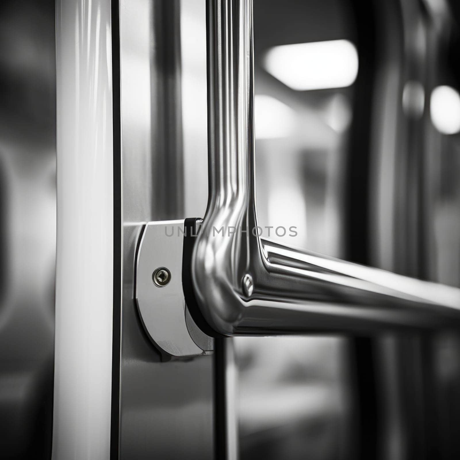 A black and white photo of a metal door handle, AI by starush