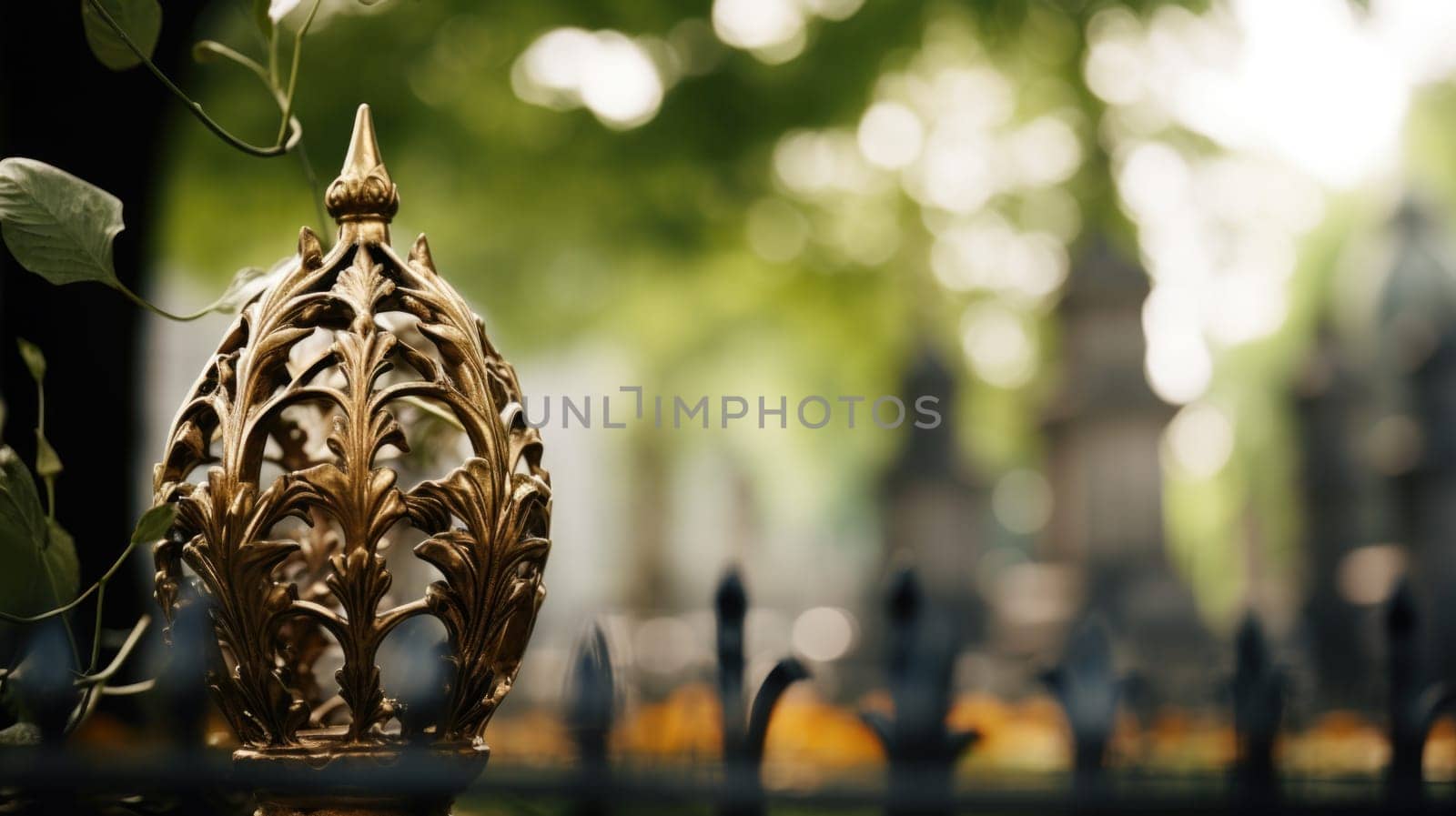 A golden statue is sitting on a fence, AI by starush