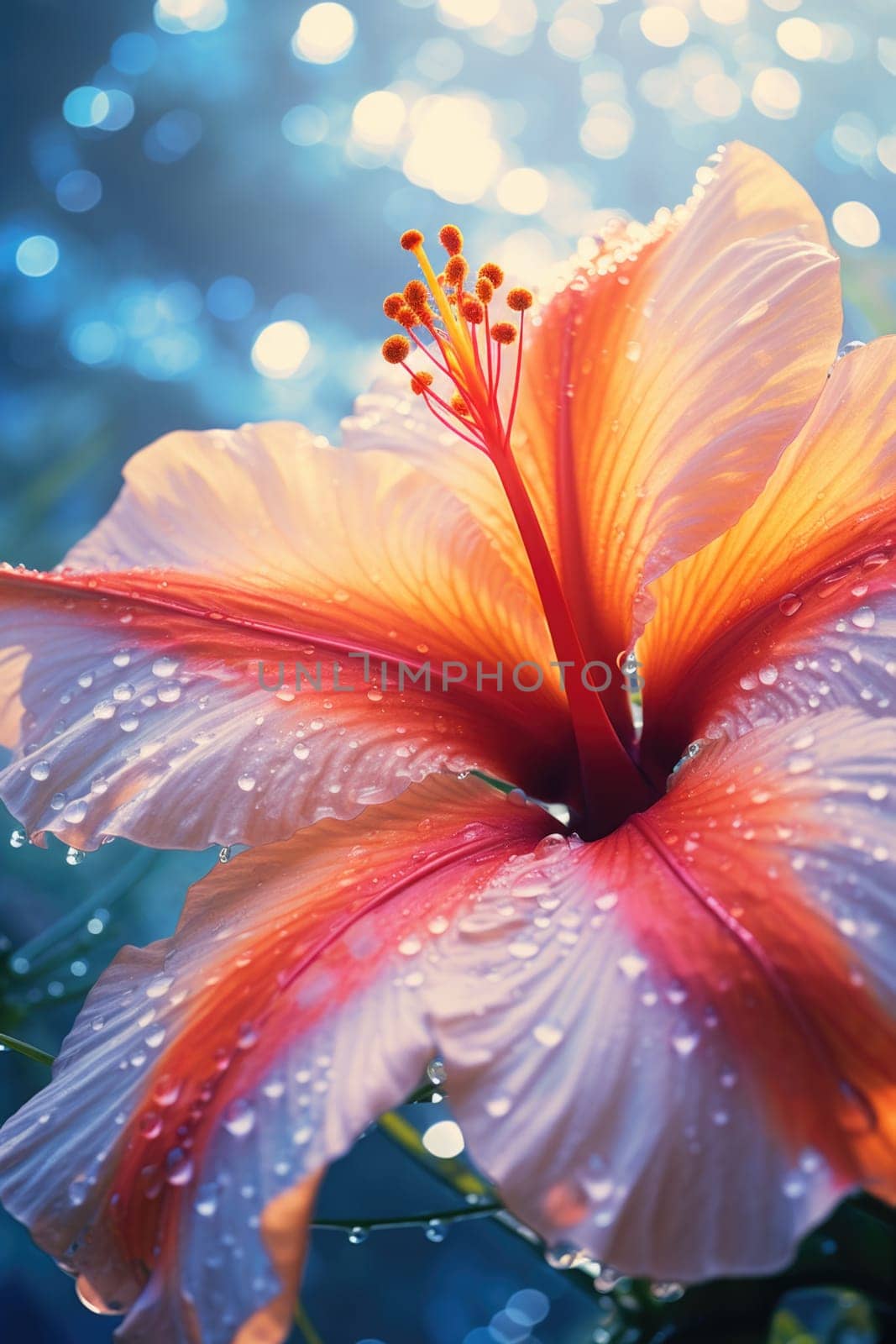 A large orange flower with water droplets on it, AI by starush