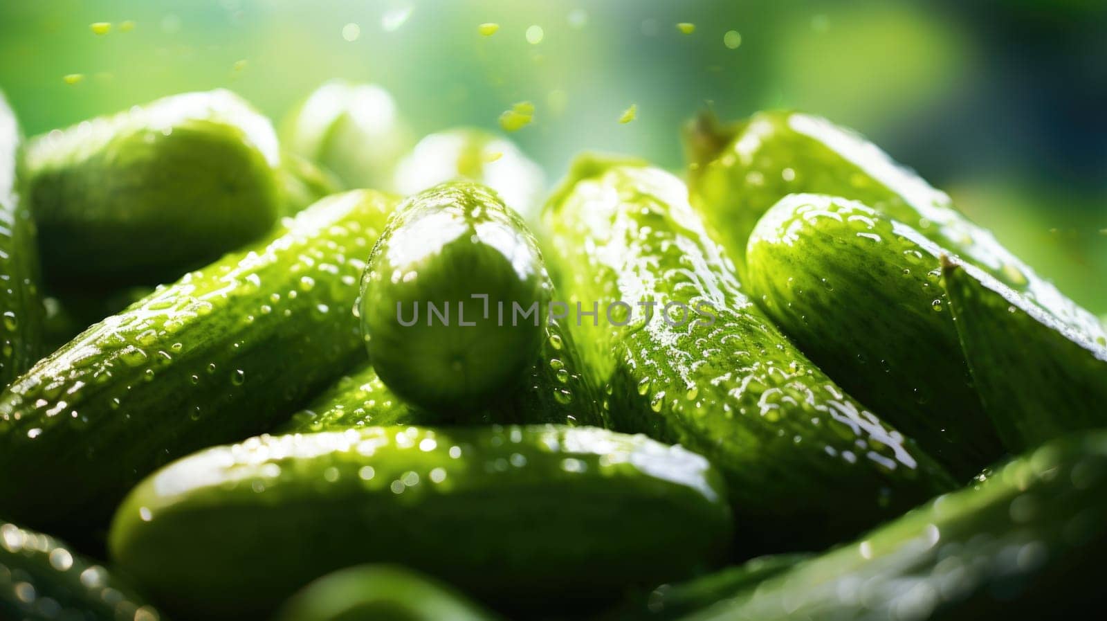 A close up of a pile of cucumbers