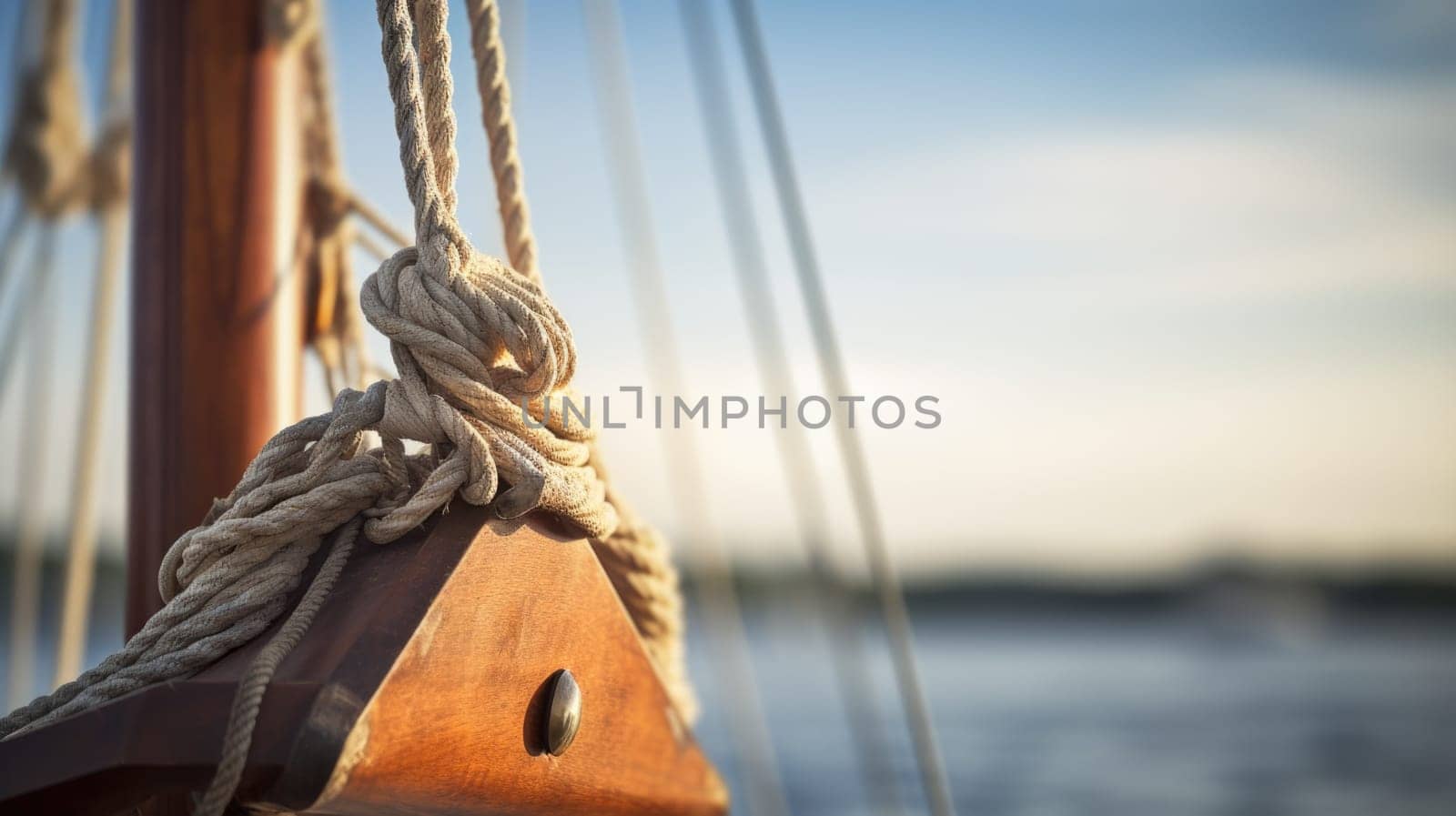 Close up of a rope on the mast of a sailing boat