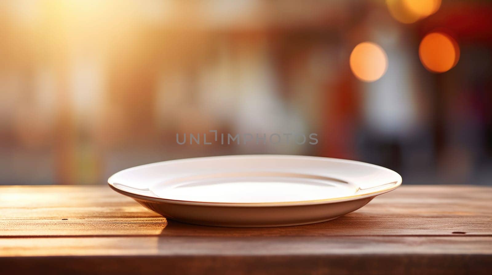 Empty plate on table with blurred background