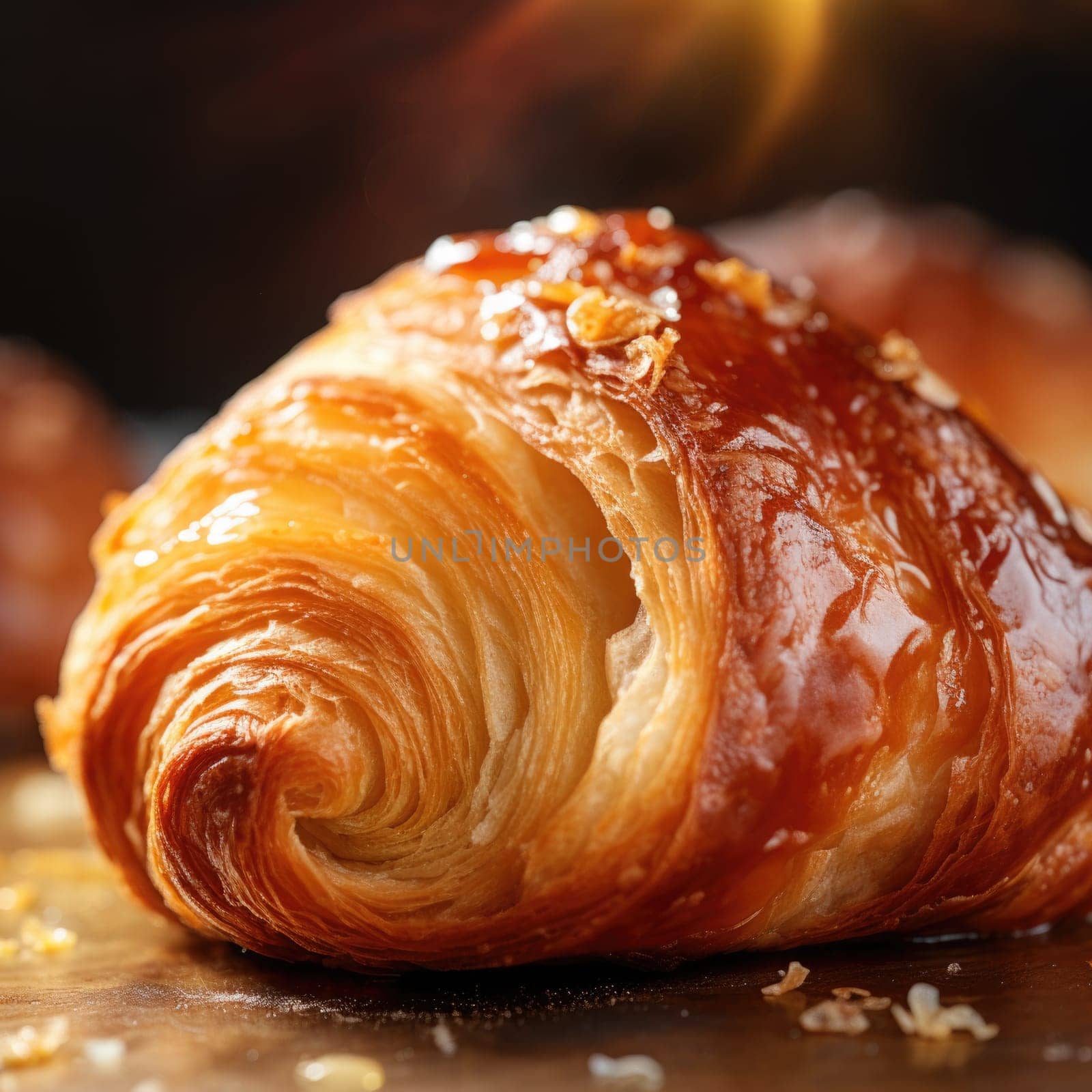 Close up of croissant pastry on a table, AI by starush