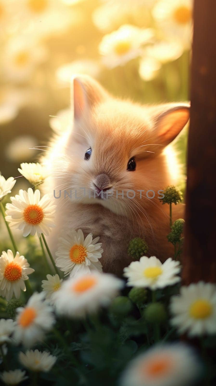 A small bunny sitting in a field of flowers, AI by starush