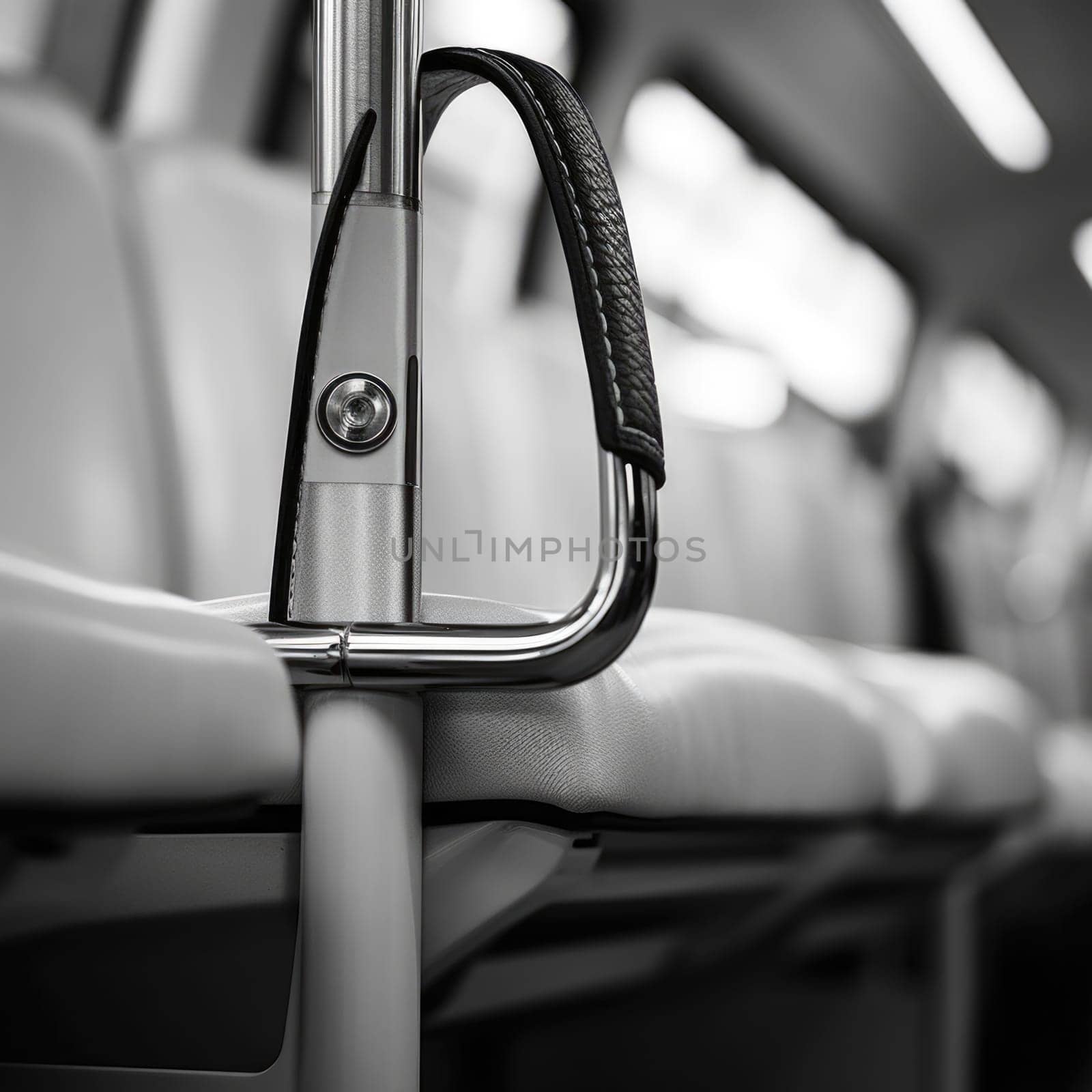 A black and white photo of a train seat, AI by starush