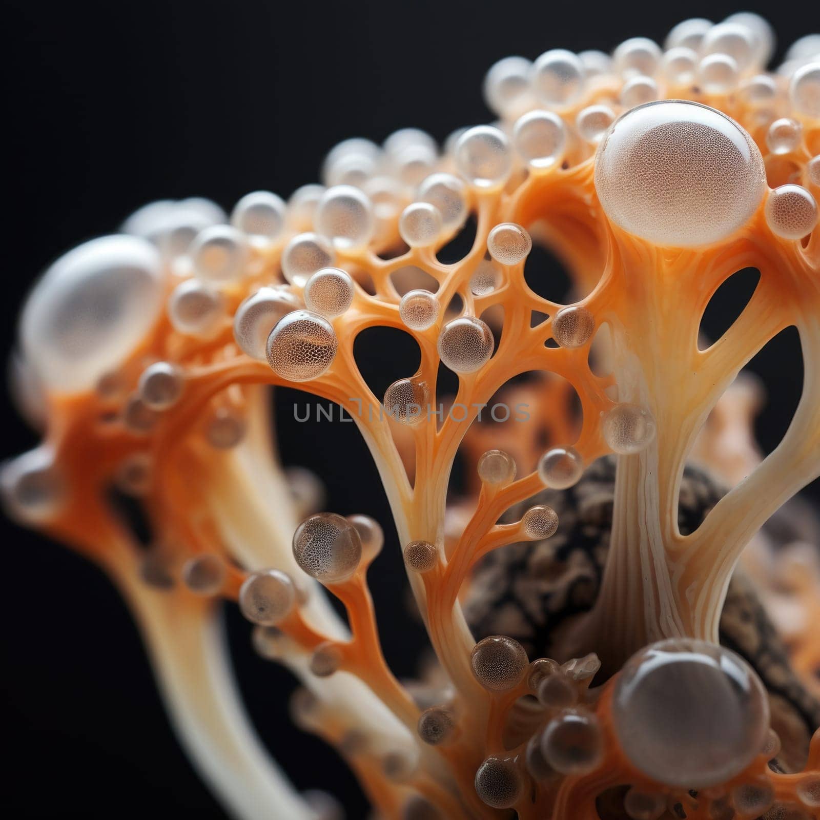 A close up of a mushroom with bubbles on it, AI by starush