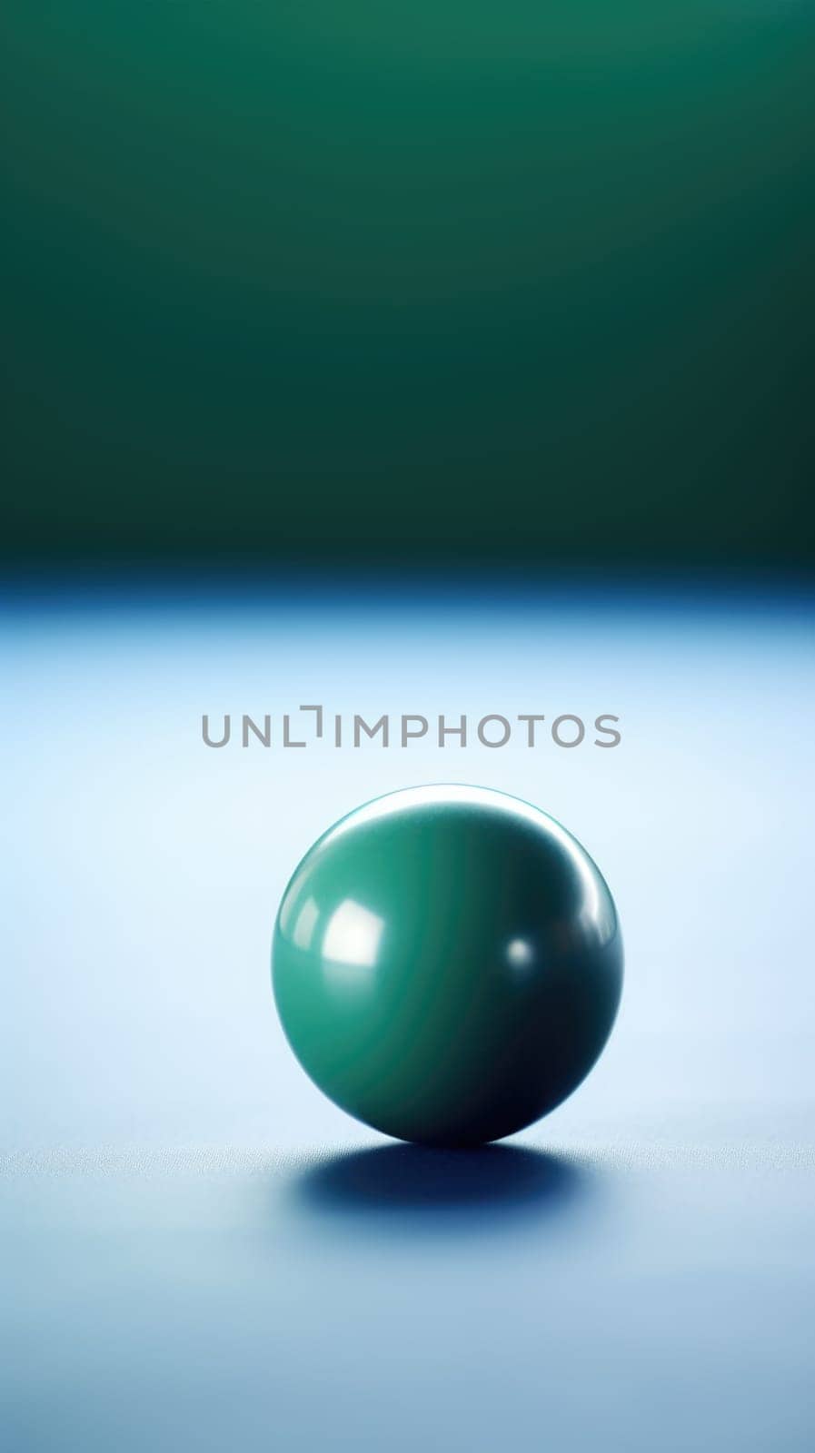 A green ball sitting on top of a blue surface