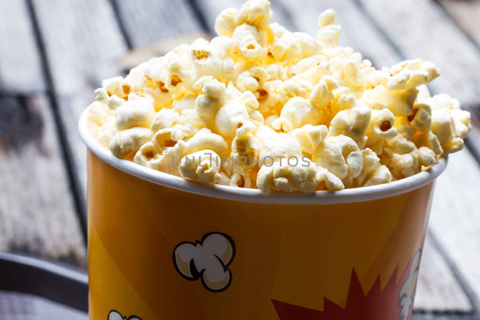 Popcorn in  cardboard box for cinema