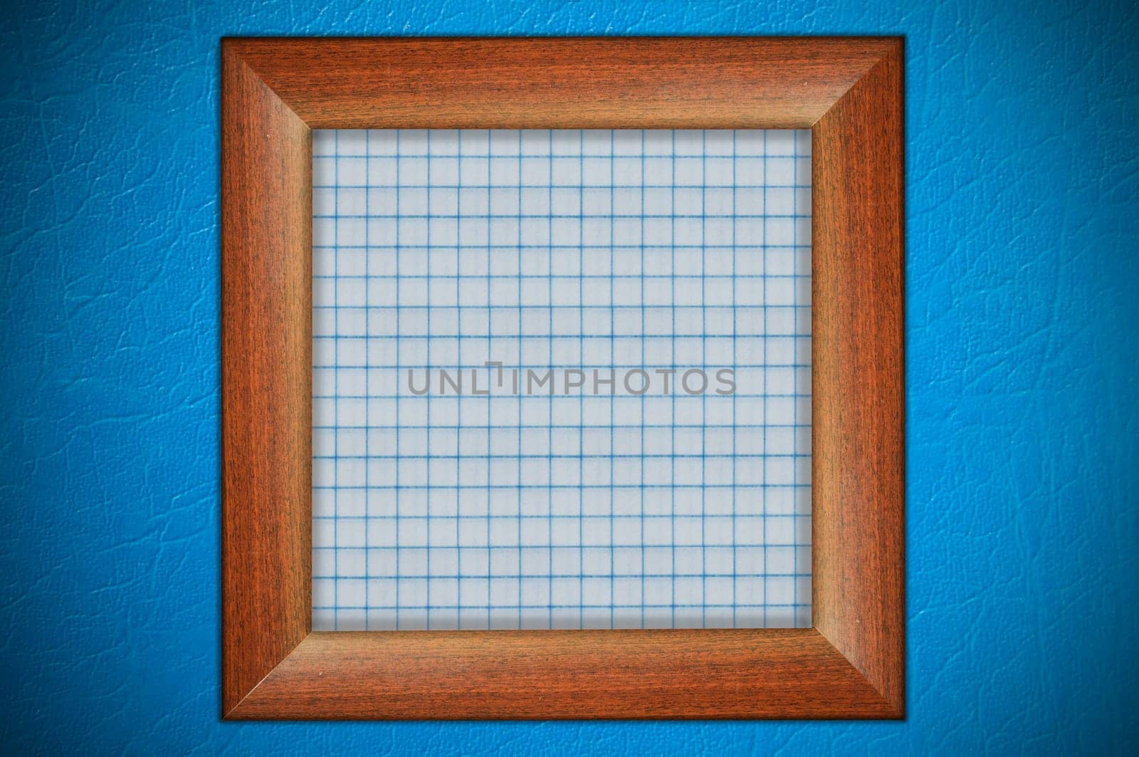 Wood frame with paper fill at blue wall