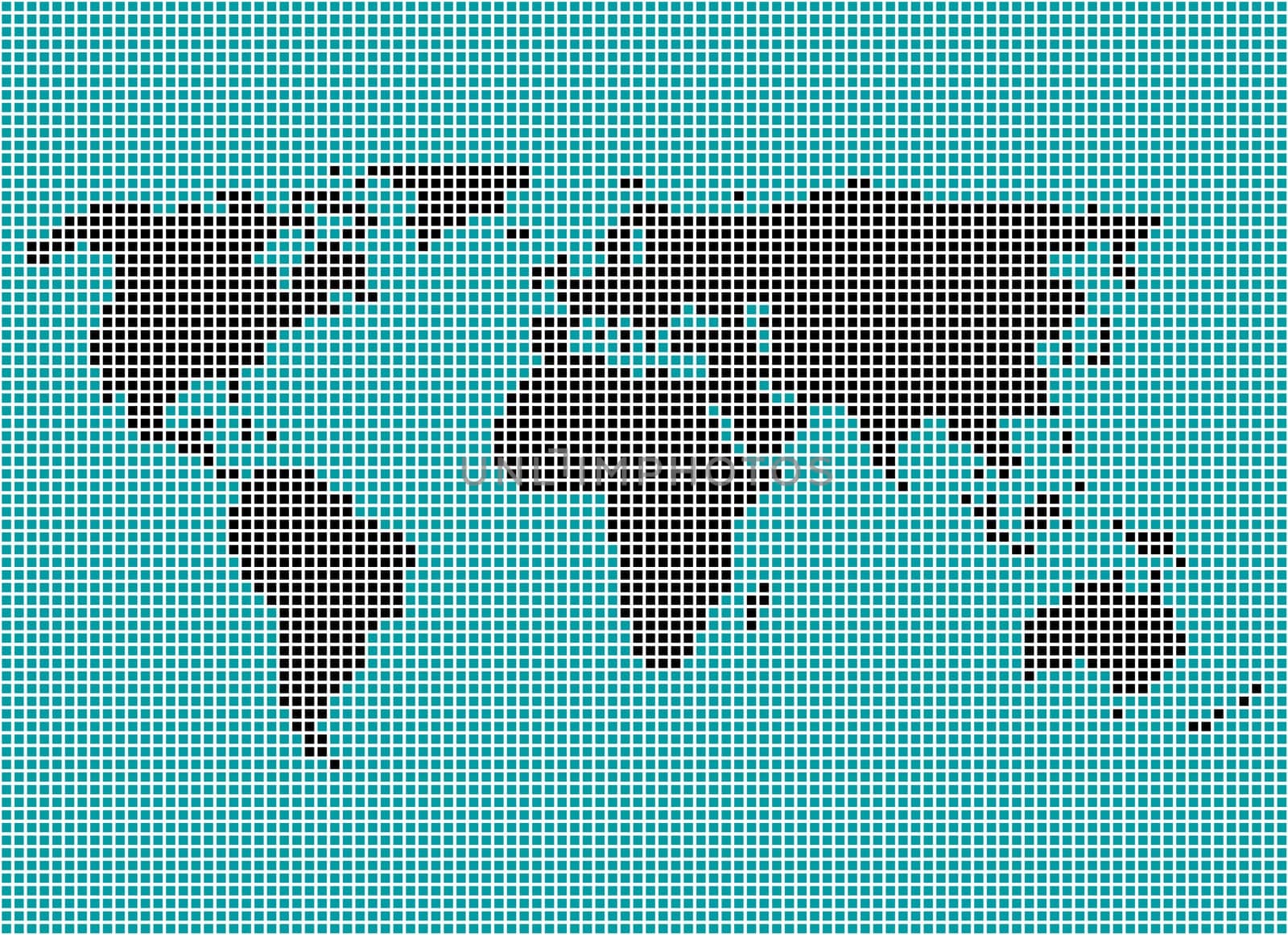 World map of blue and black pixels