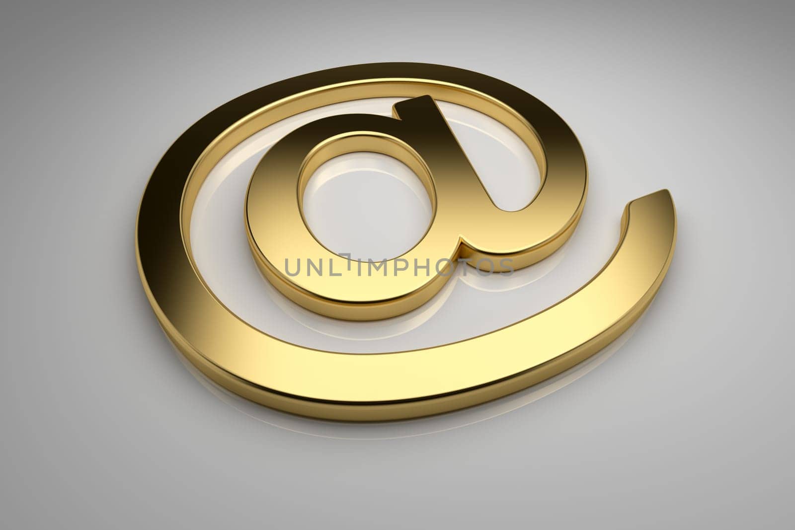 Gold email sign on gray background, 3d render