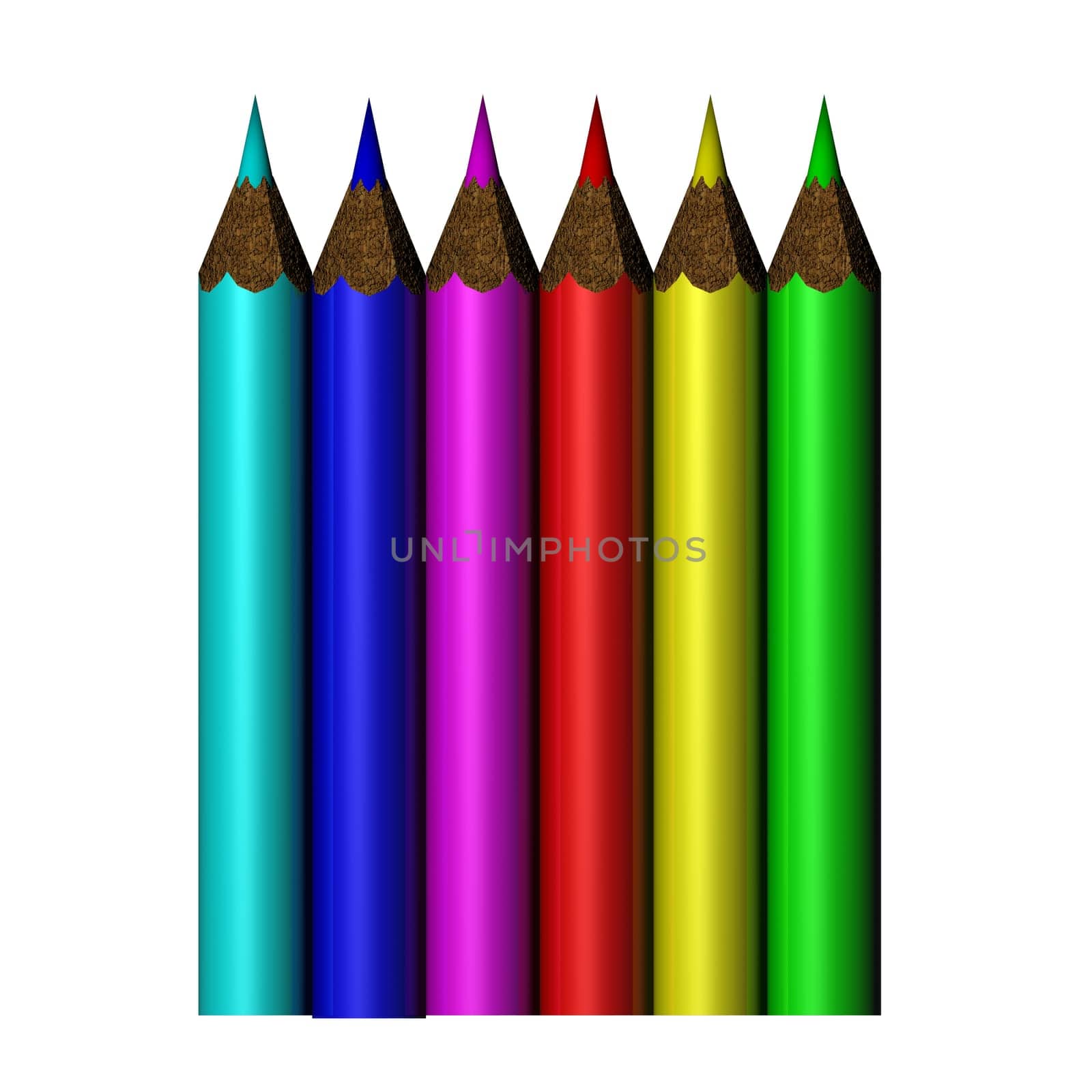 Colour pencils isolated on white background close up
