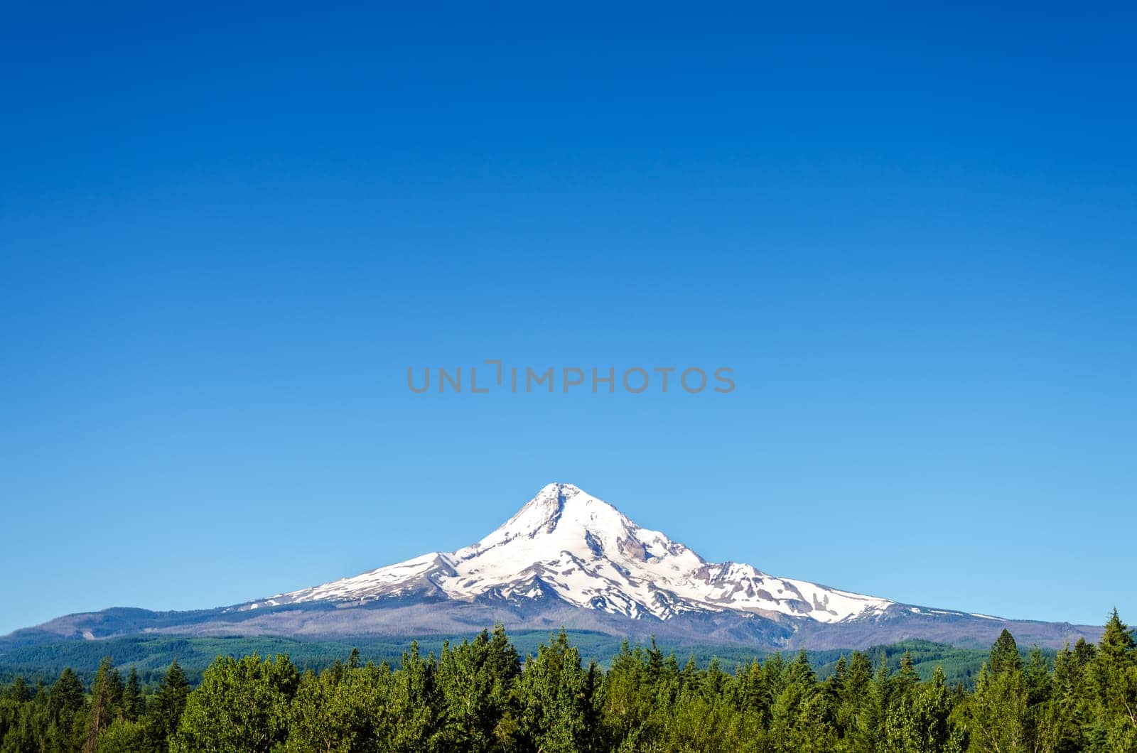 Mt. Hood viewed in early summer before the snow has melted off