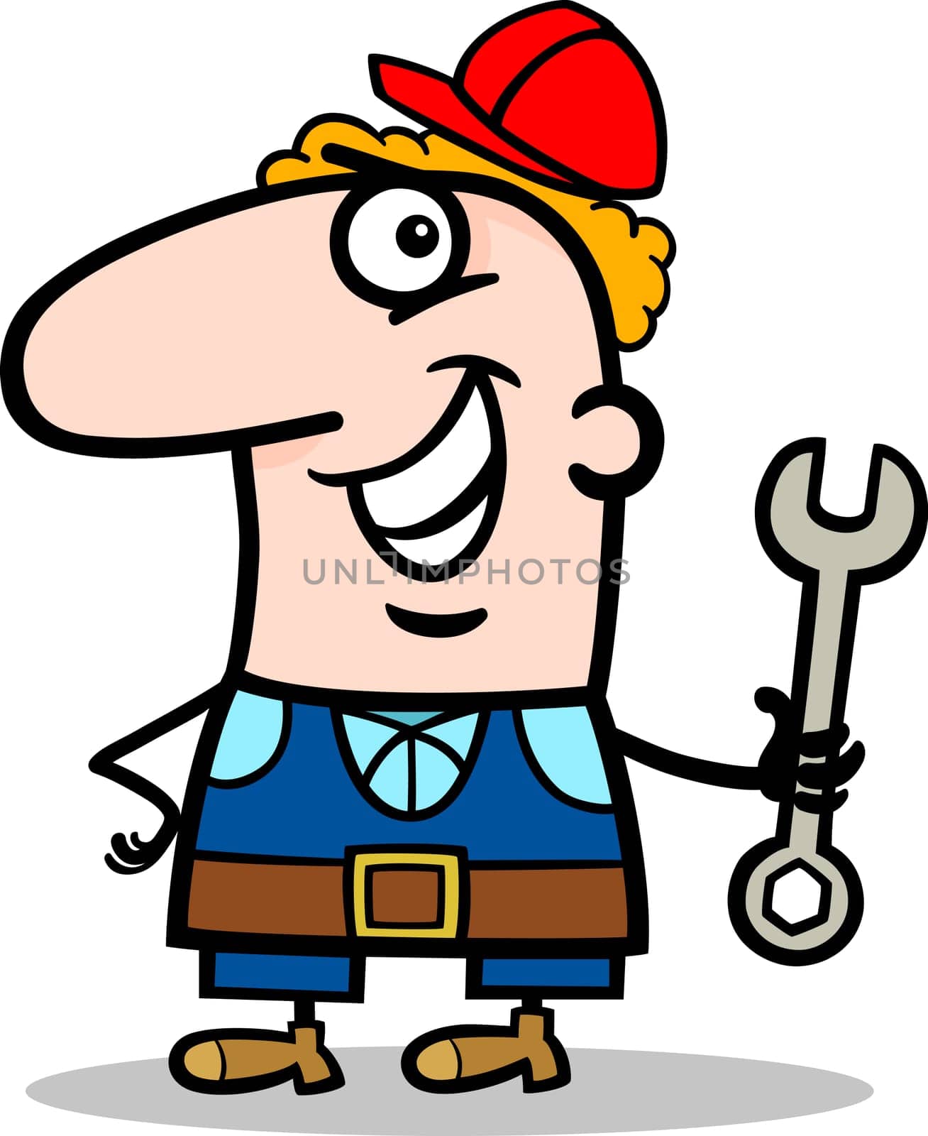 Cartoon Illustration of Funny Manual Worker with Wrench Profession Occupation