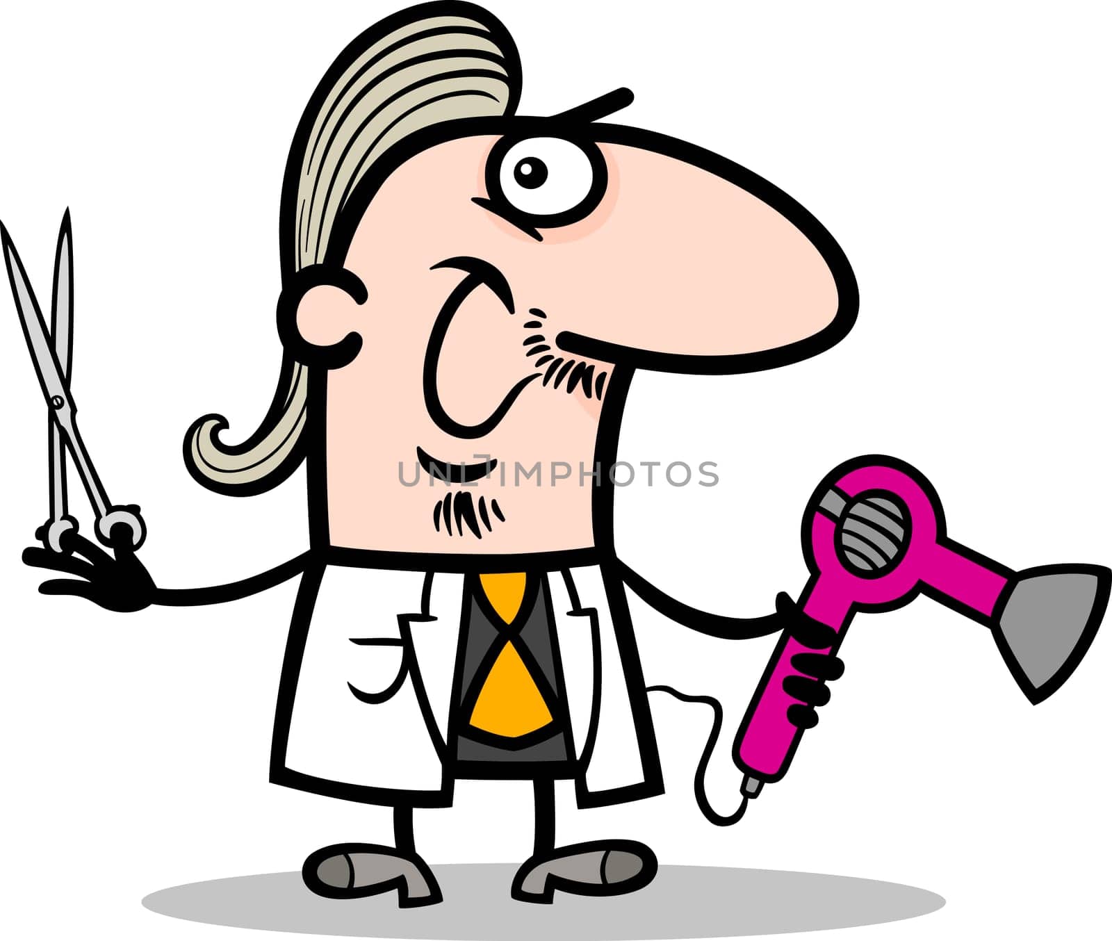 Cartoon Illustration of Funny Hairdresser or Barber with Scissors and Hair Dryer Profession Occupation