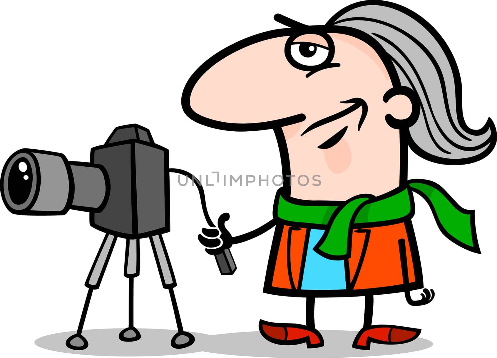 Cartoon Illustration of Funny Photographer Artist with Camera Profession Occupation