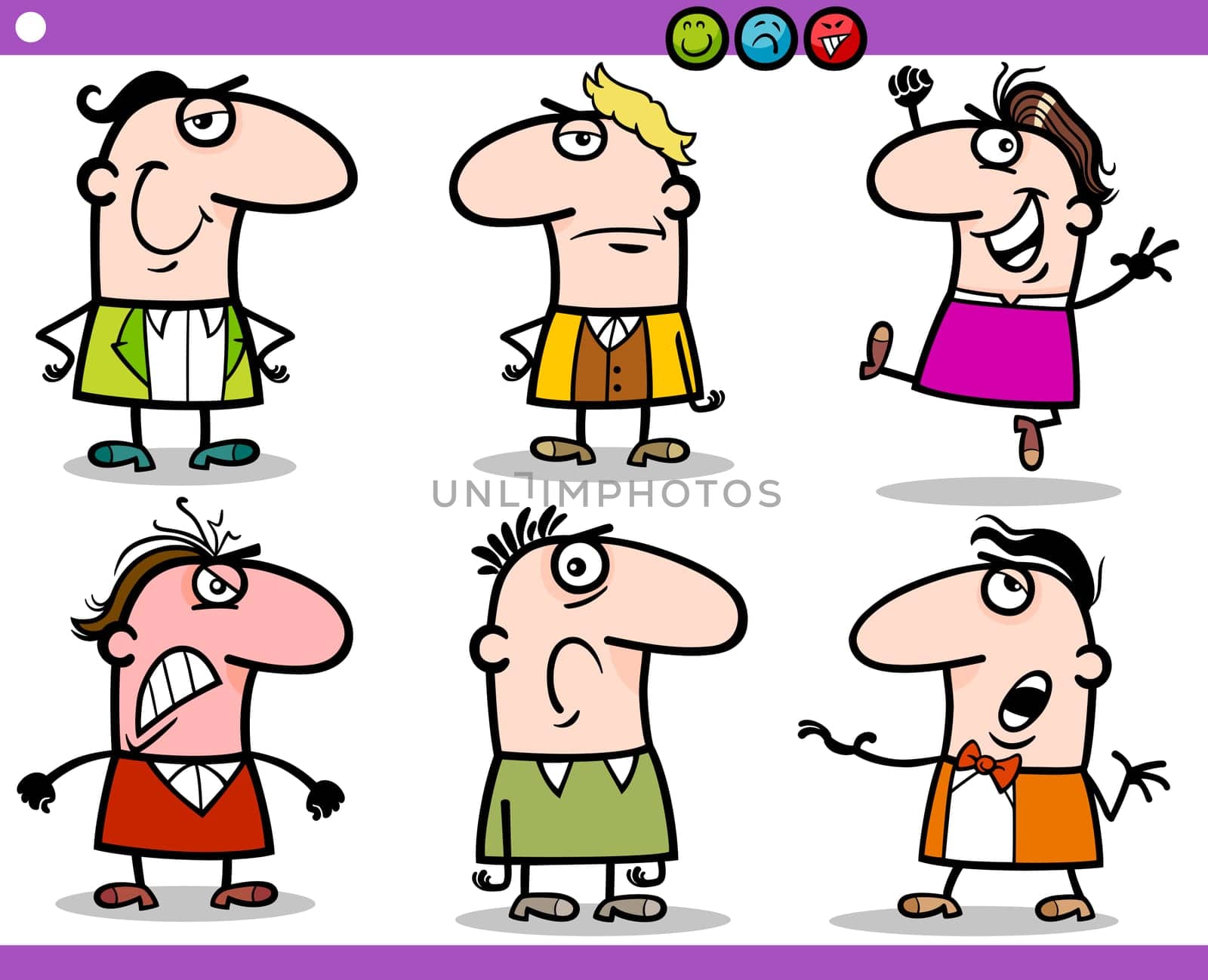 Cartoon Illustration of Funny People Emotions or Expressions Characters Set